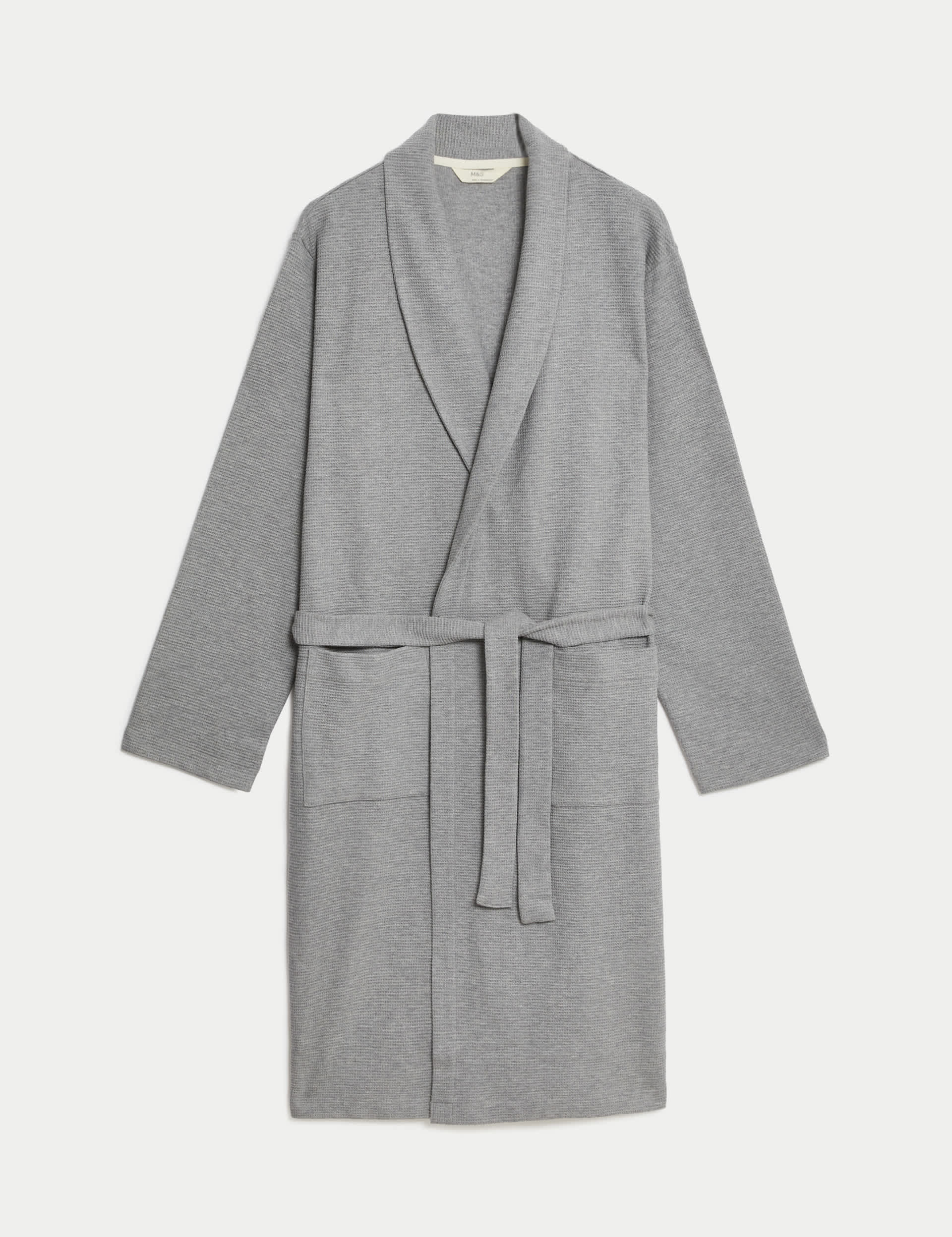 M&S Collection Men's Pure Cotton Waffle Lightweight Dressing Gown - Grey Mix, Black,Grey Mix