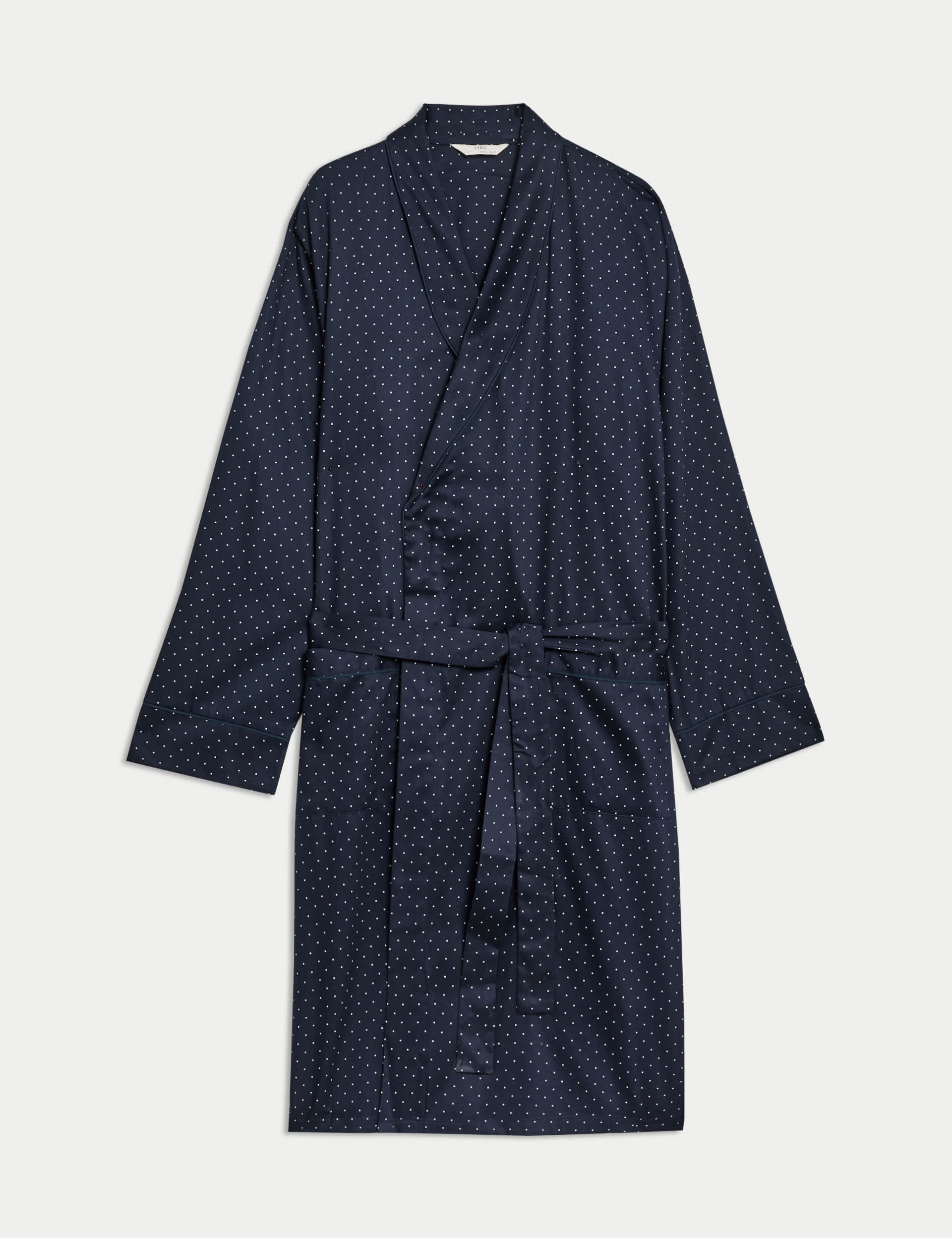 M&S Collection Men's Pure Cotton Polka Dot Dressing Gown - Navy Mix, Navy Mix