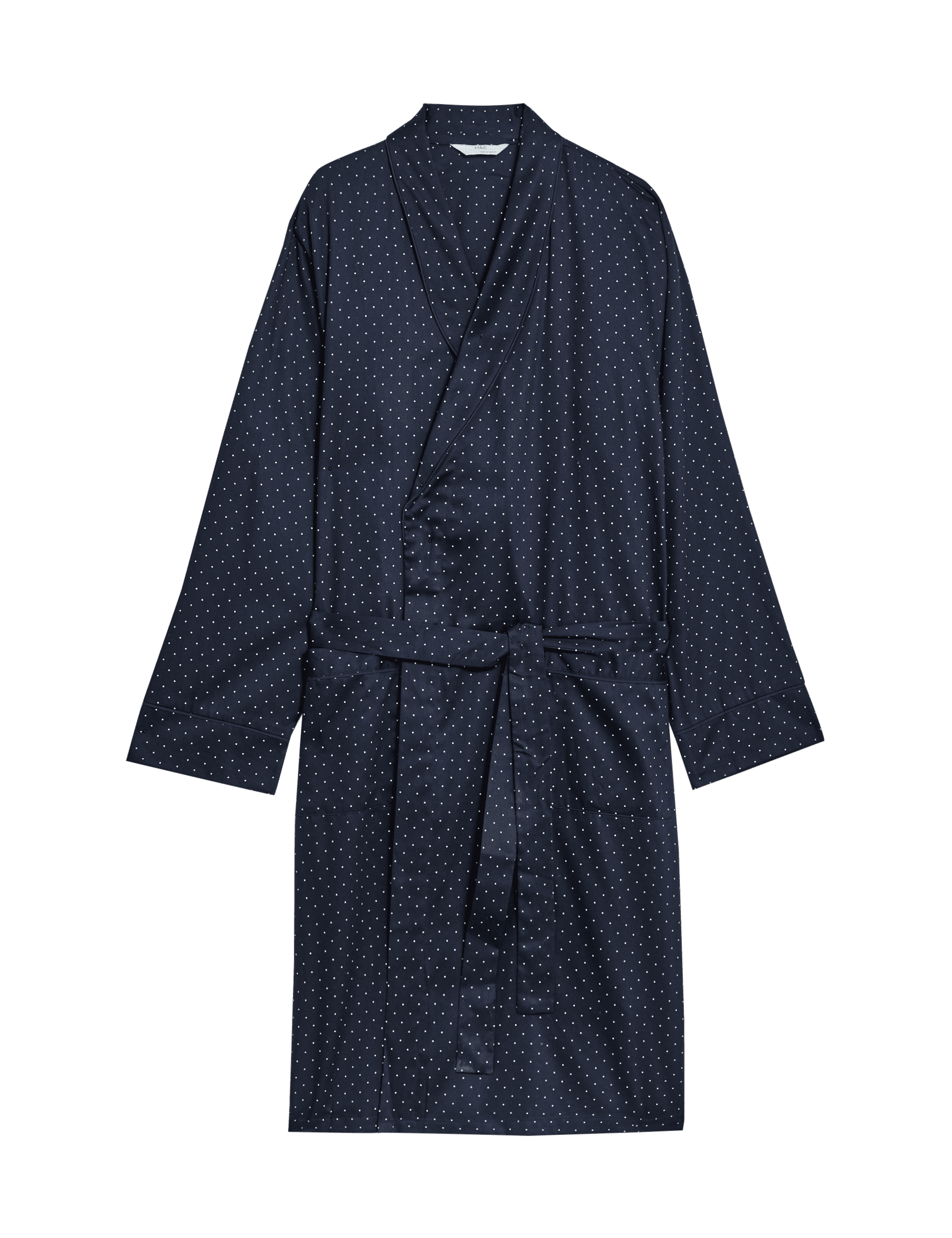 M&S Collection Men's Pure Cotton Polka Dot Dressing Gown - Navy Mix, Navy Mix