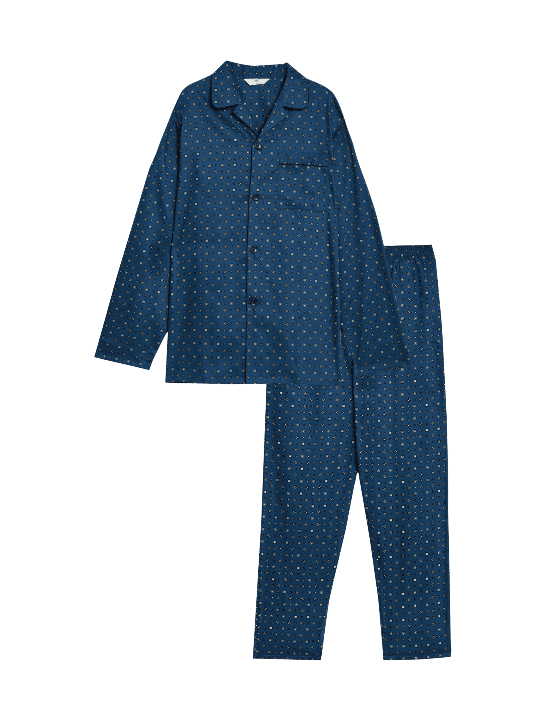 M&S Collection Men's Pure Cotton Foulard Pyjama Set - XXL - Blue Mix, Burgundy Mix,Blue Mix