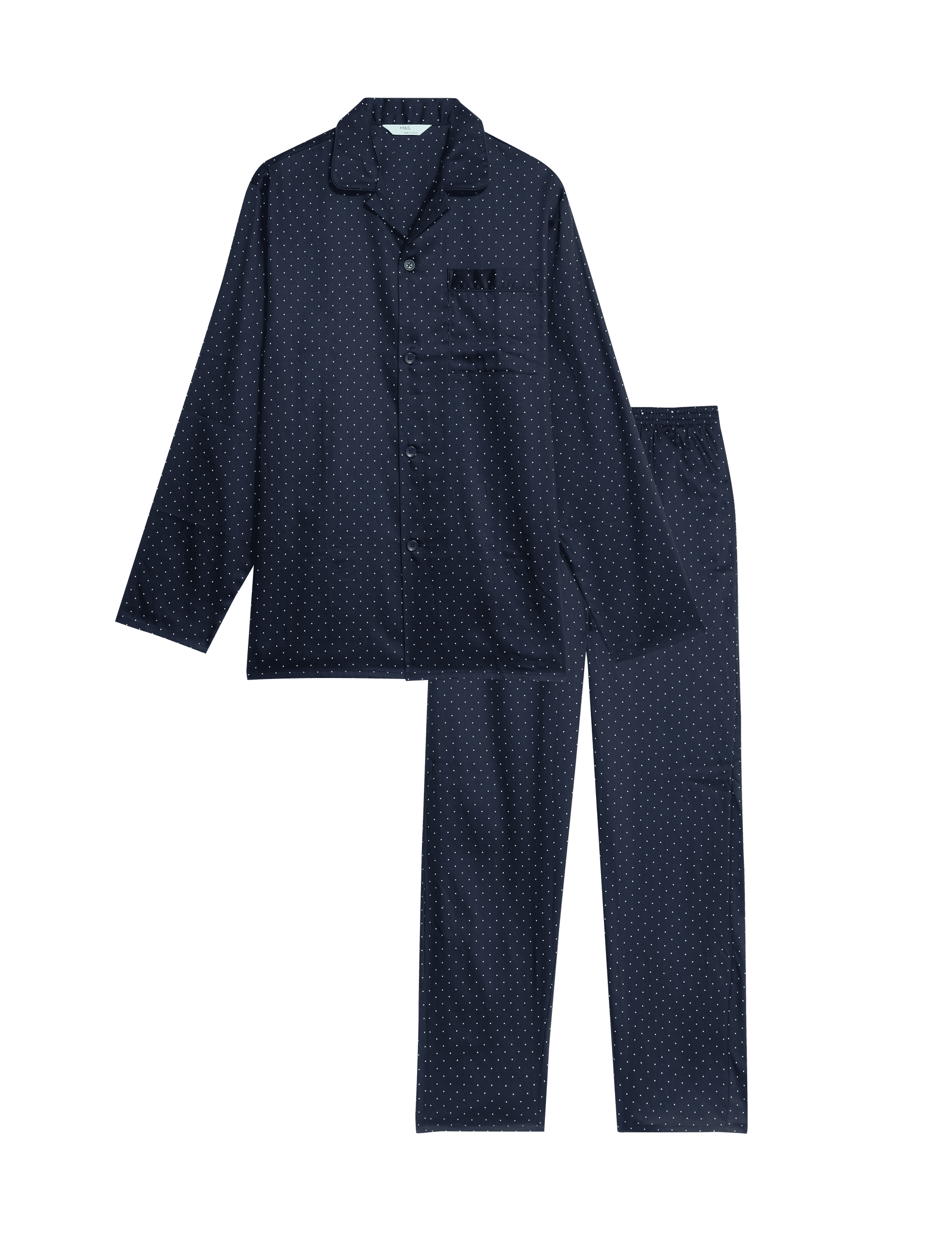 M&S Collection Men's Pure Cotton Polka Dot Pyjama Set - Navy Mix, Navy Mix