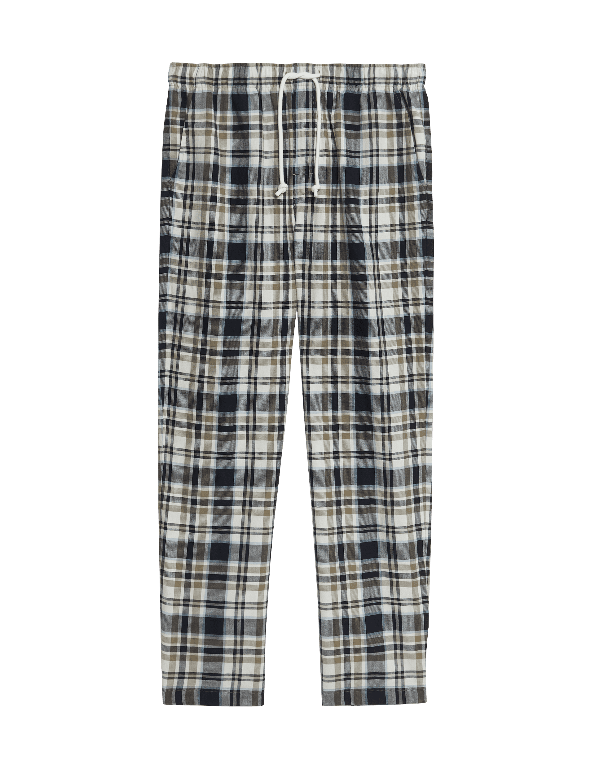 M&S Collection Men's Pure Cotton Checked Loungewear Bottoms - Ecru Mix, Ecru Mix