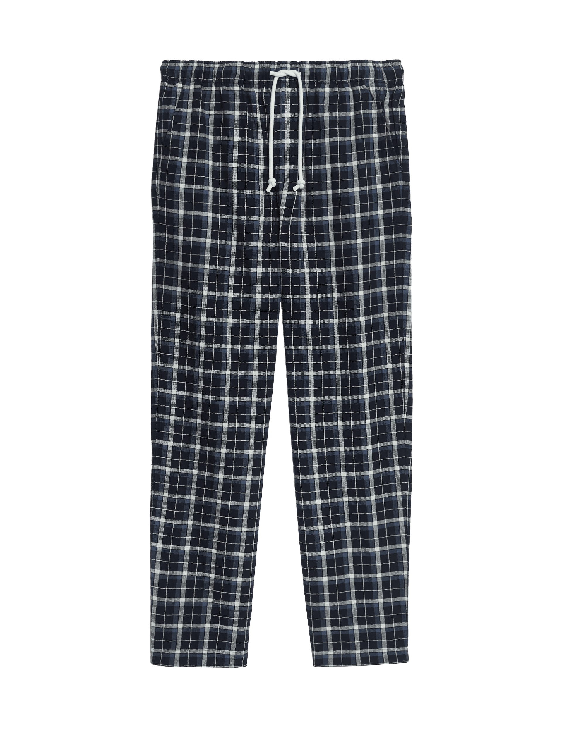 M&S Collection Men's Pure Cotton Checked Loungewear Bottoms - Navy Mix, Navy Mix