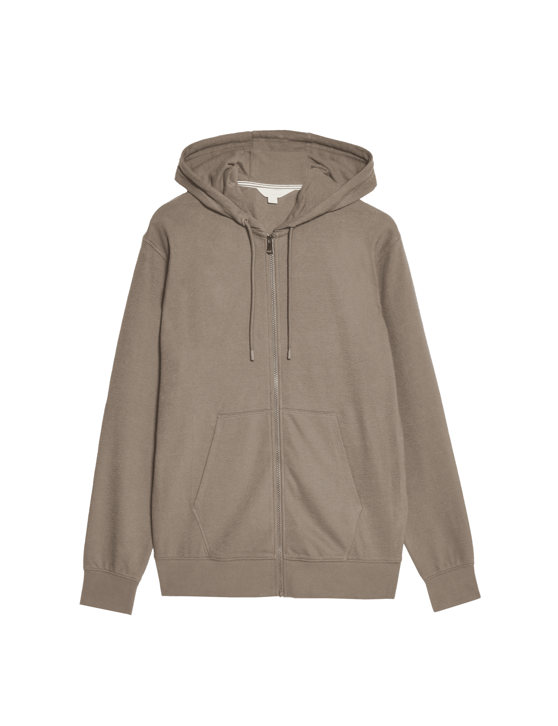 M&S Collection Men's Pure Cotton Textured Zip Through Hoodie - L - Neutral, Dark Navy,Neutral