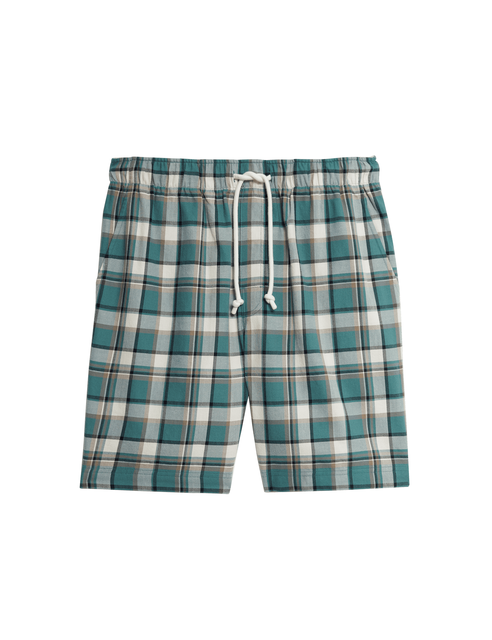 M&S Collection Men's Pure Cotton Checked Loungewear Shorts - Teal Mix, Teal Mix