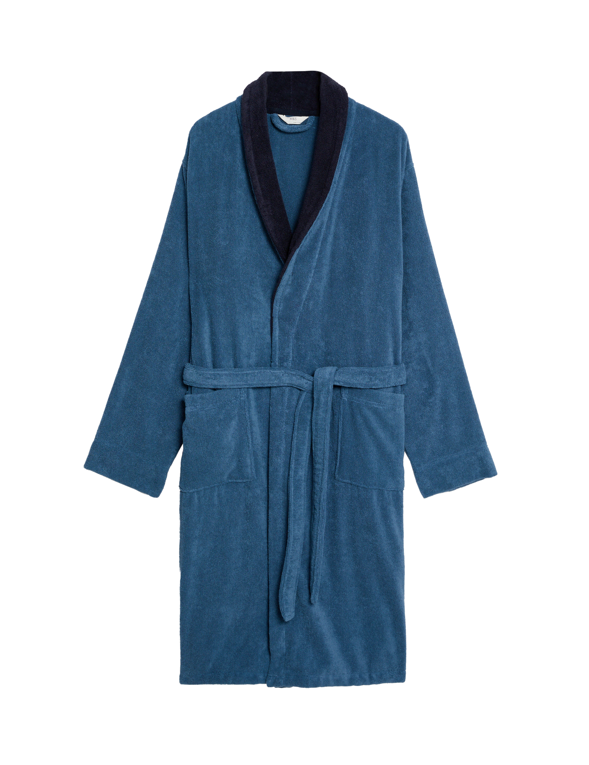 M&S Collection Men's Pure Cotton Towelling Dressing Gown - M - Blue Mix, Blue Mix,White