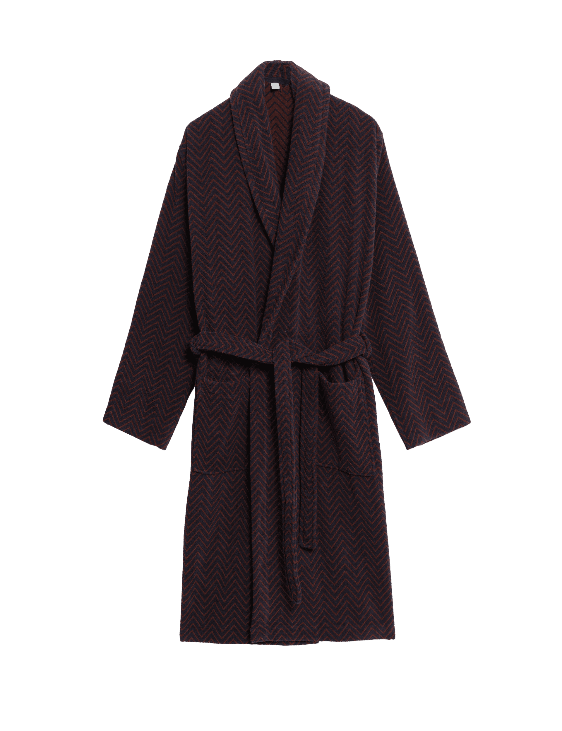 M&S Collection Men's Pure Cotton Chevron Towelling Dressing Gown - XXL - Burgundy Mix, Burgundy Mix