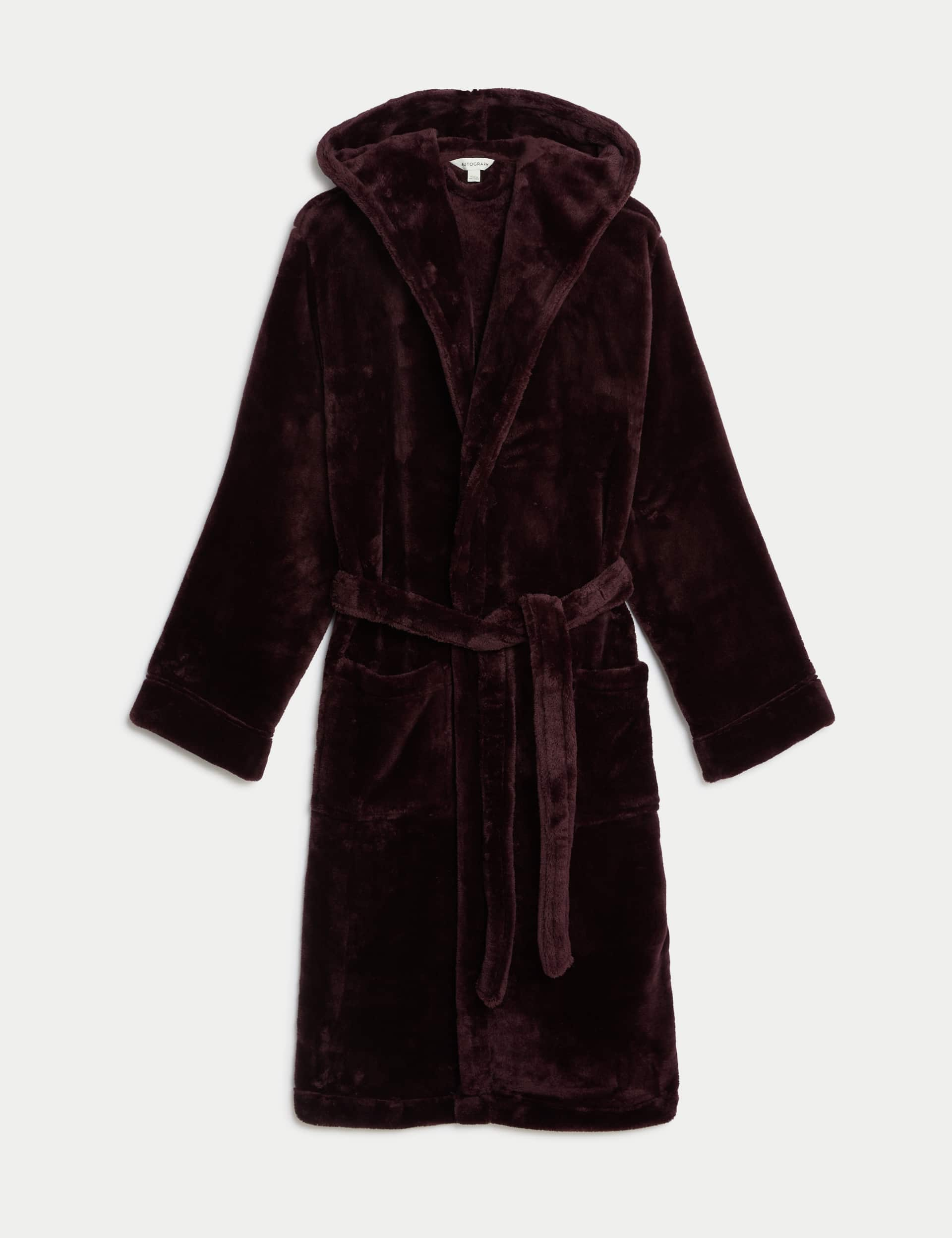 Autograph Men's Fleece Supersoft Hooded Dressing Gown - Raisin, Raisin