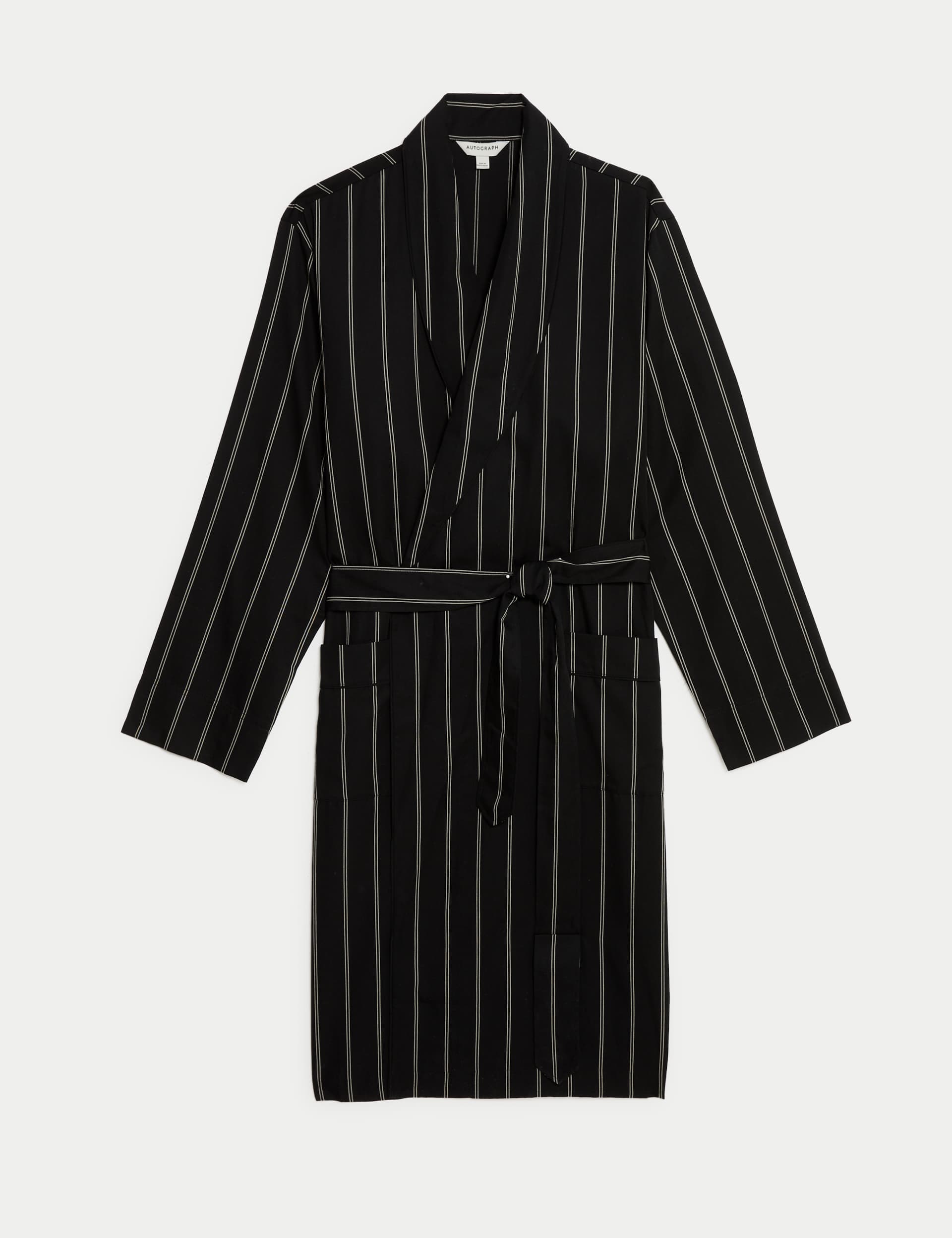 Autograph Men's Pure Lyocell Striped Dressing Gown - Black/White, Black/White