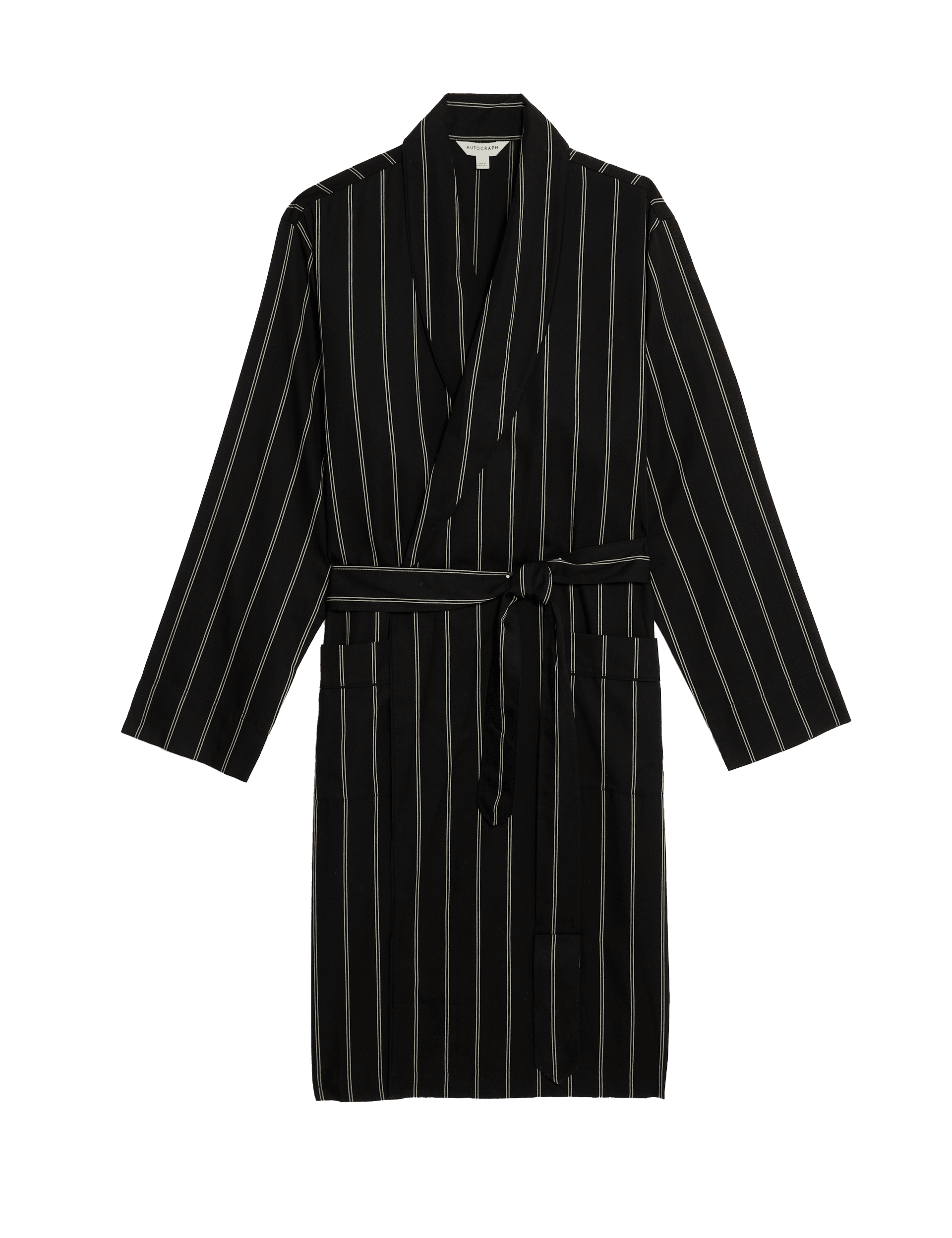 Autograph Men's Pure Lyocell Striped Dressing Gown - Black/White, Black/White