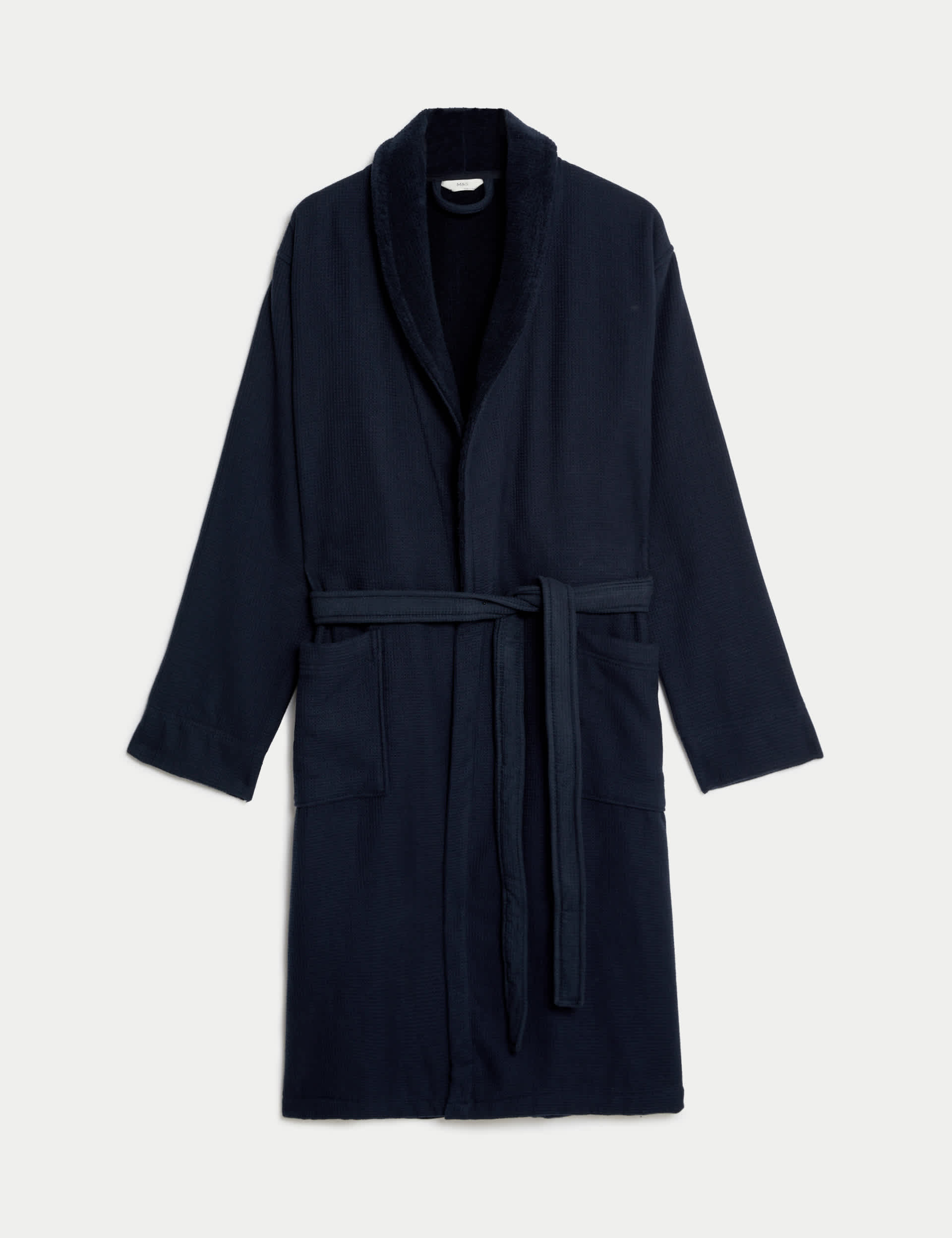 M&S Men's Pure Cotton Waffle Dressing Gown - Dark Navy, Dark Navy