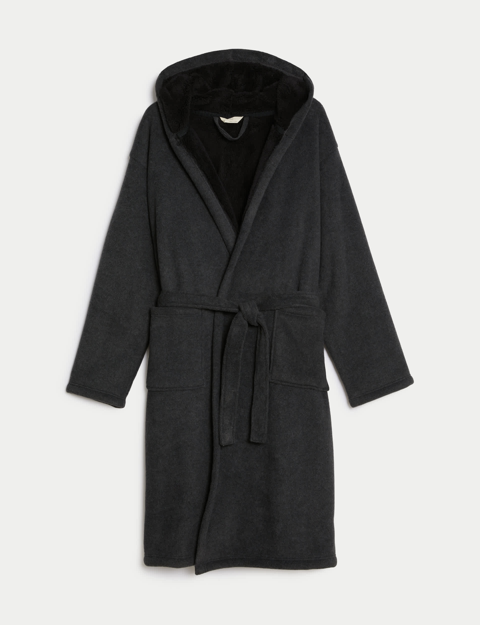 M&S Collection Men's Fleece Supersoft Hooded Dressing Gown - M - Grey Mix, Grey Mix