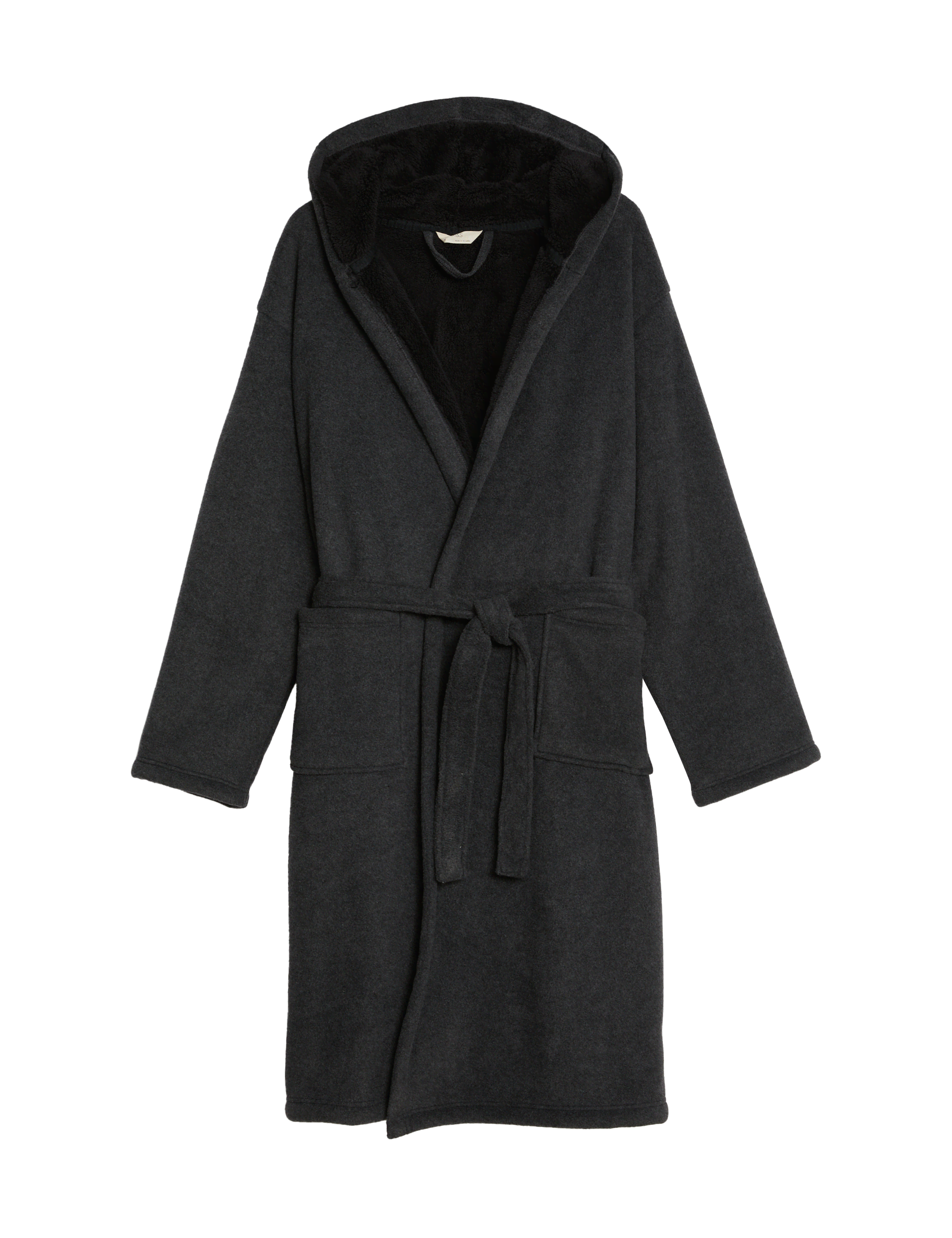 M&S Collection Men's Fleece Supersoft Hooded Dressing Gown - M - Grey Mix, Grey Mix