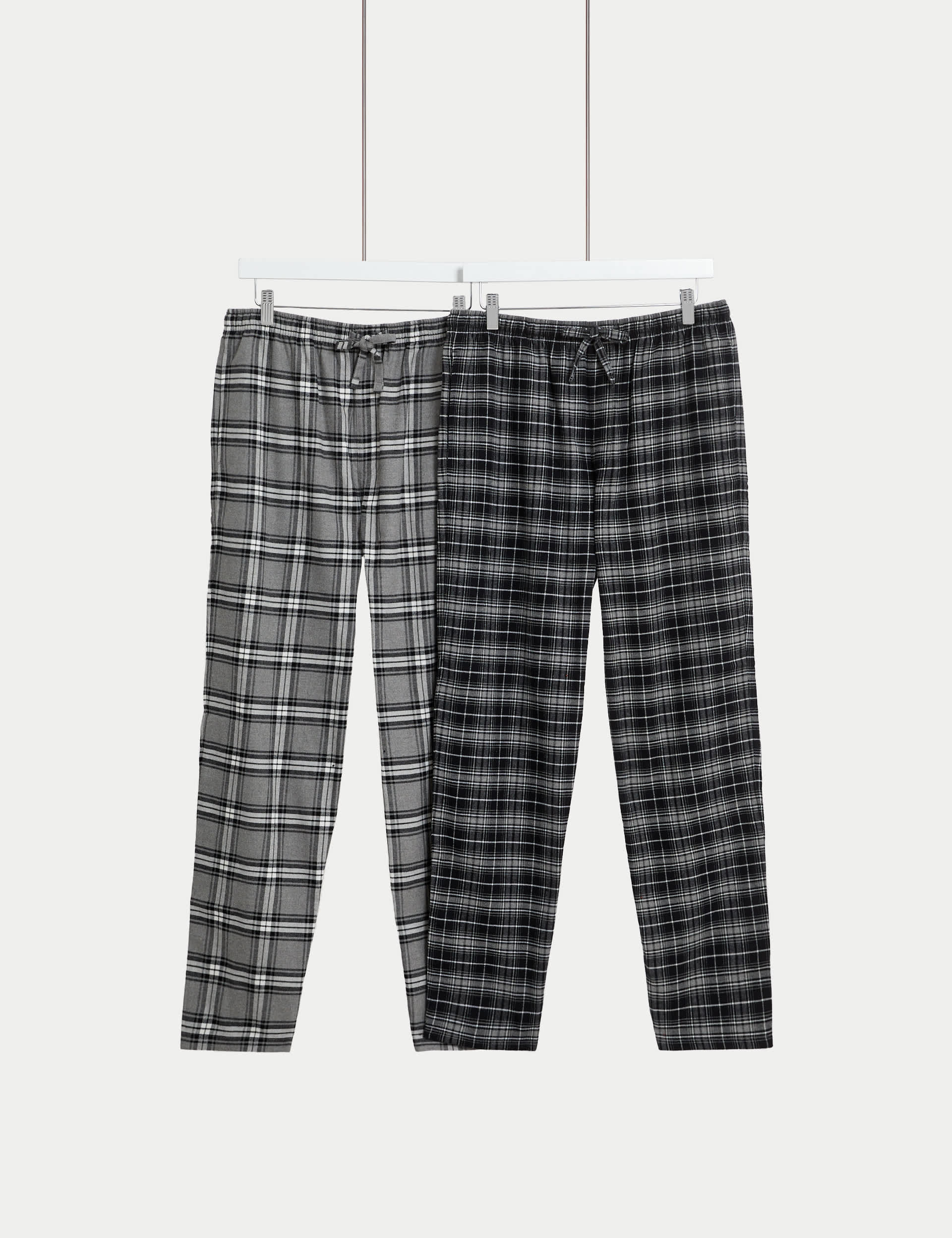 M&S Men's 2pk Brushed Cotton Checked Pyjama Bottoms - Grey Mix, Grey Mix