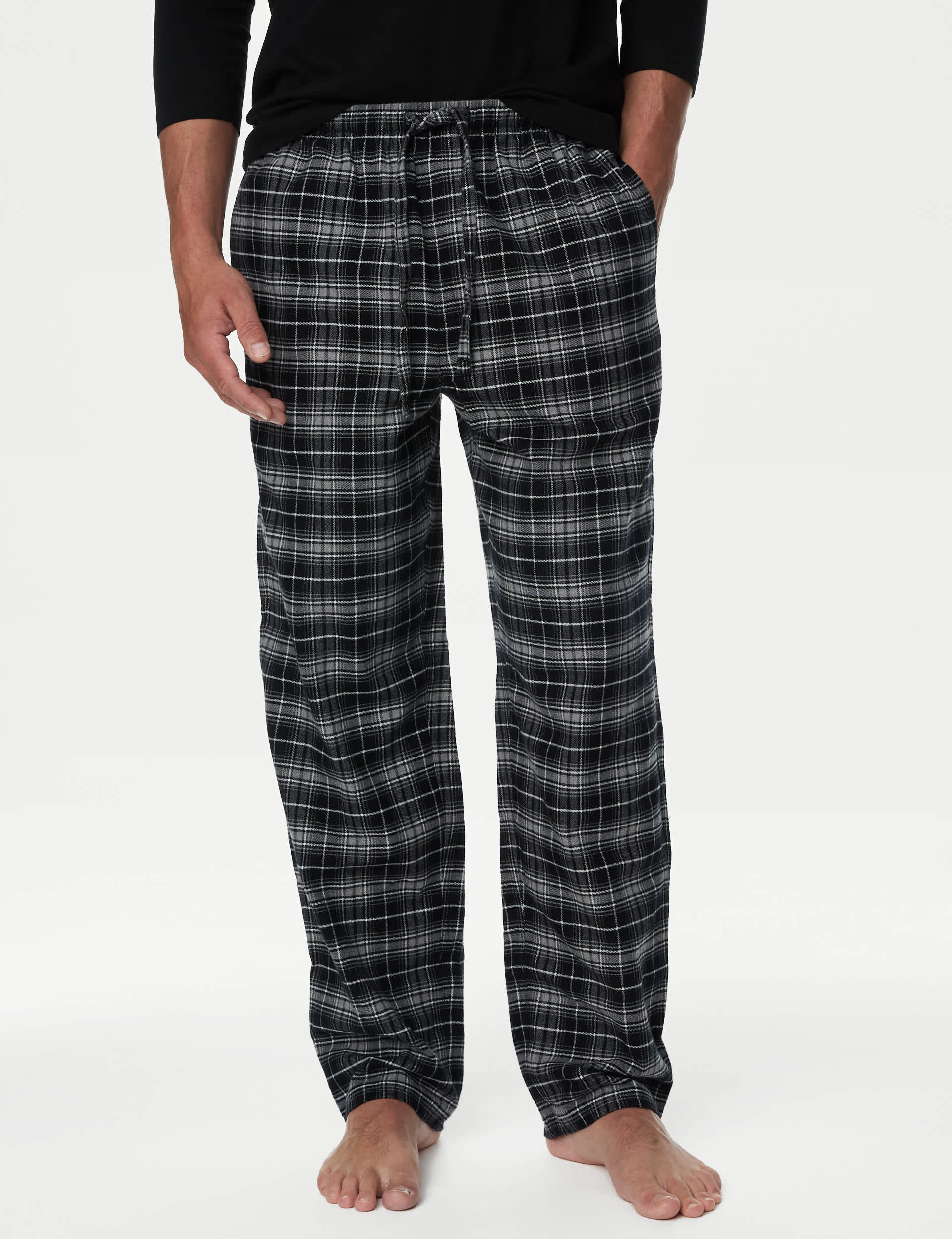 M&S Collection Men's 2 Pack Brushed Cotton Checked Pyjama Bottoms - Grey Mix, Grey Mix