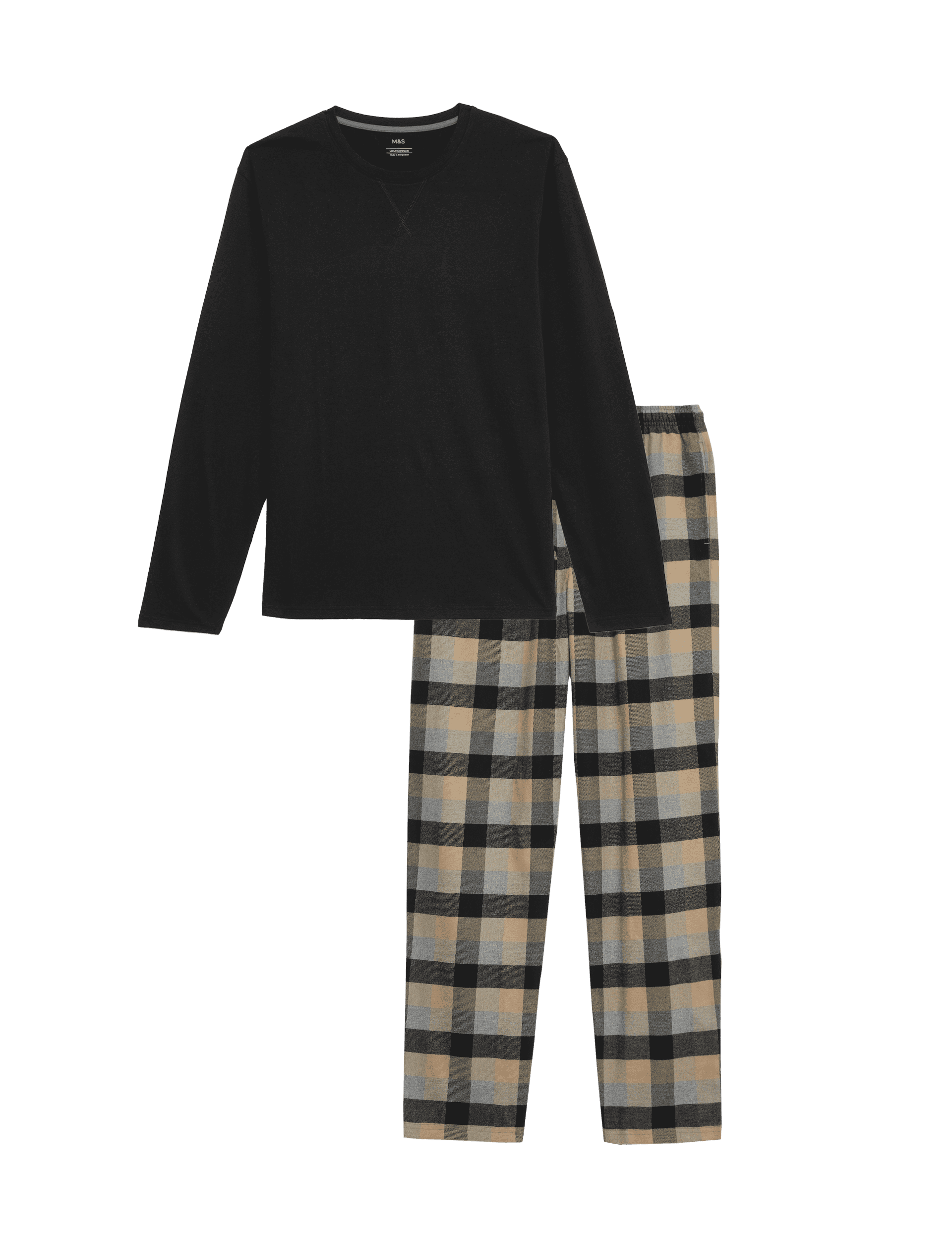 M&S Collection Men's Brushed Cotton Checked Pyjama Set - Black Mix, Black Mix