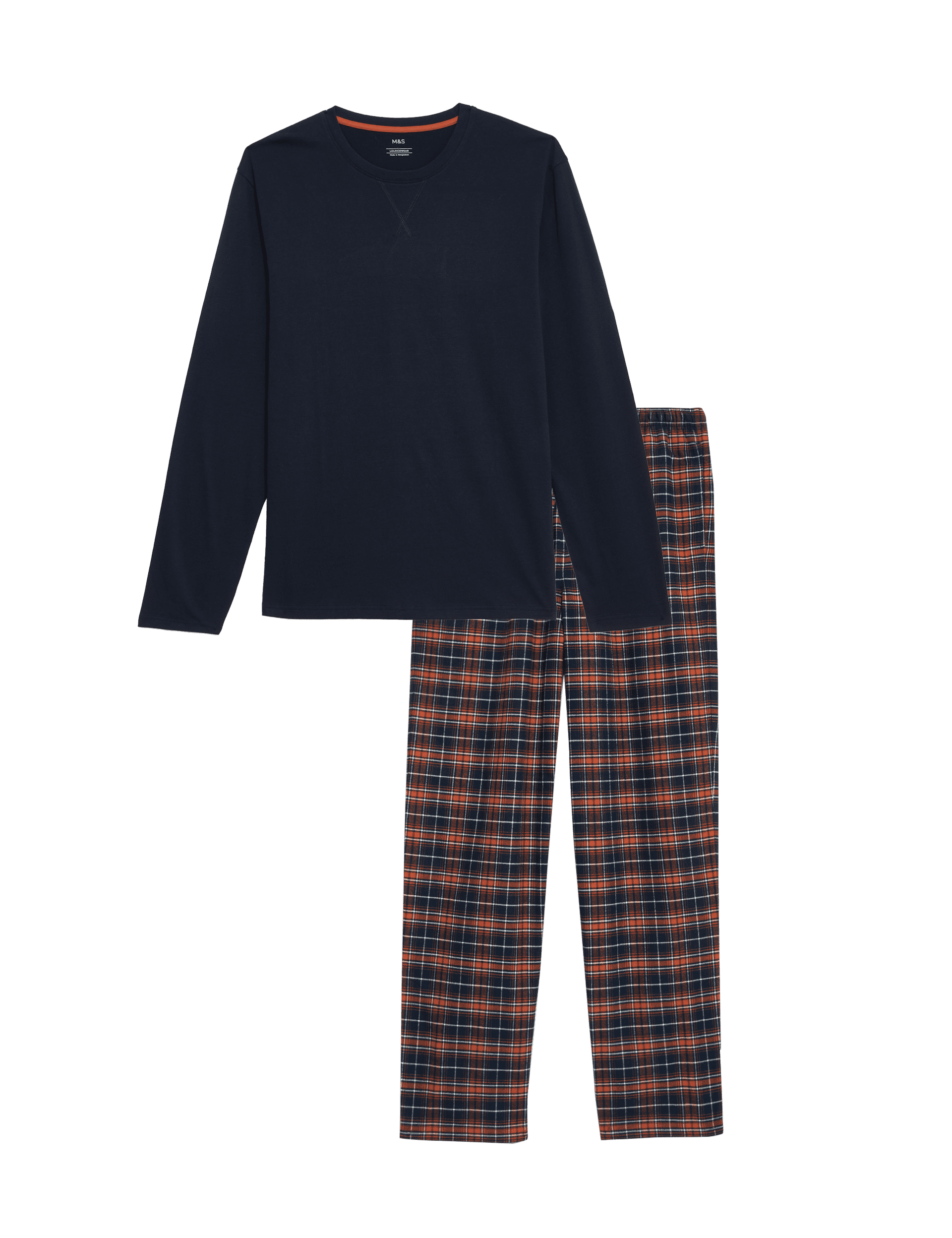 M&S Collection Men's Brushed Cotton Checked Pyjama Set - Navy Mix, Navy Mix