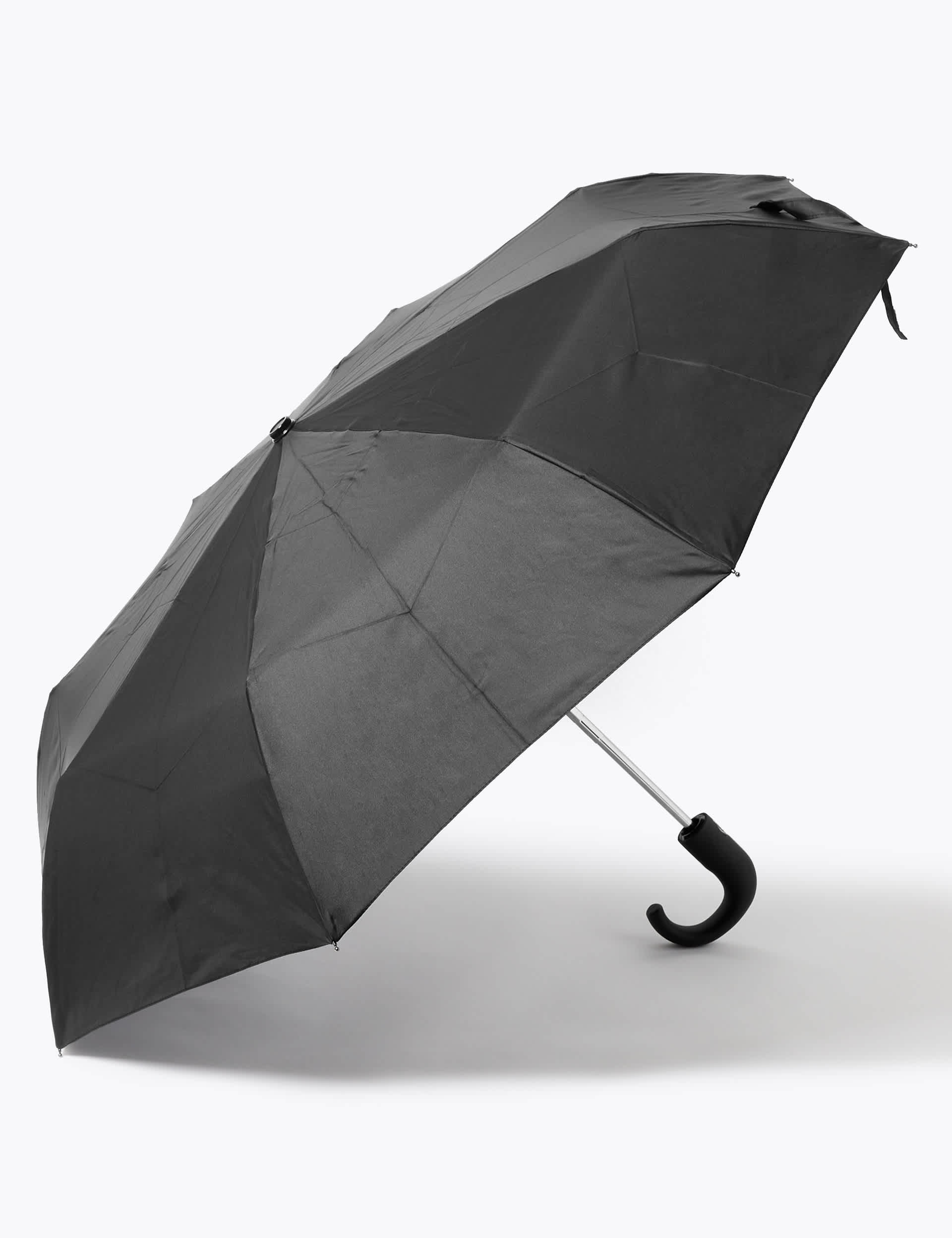 M&S Men's Crook Handle Umbrella with Windtech - Black, Black