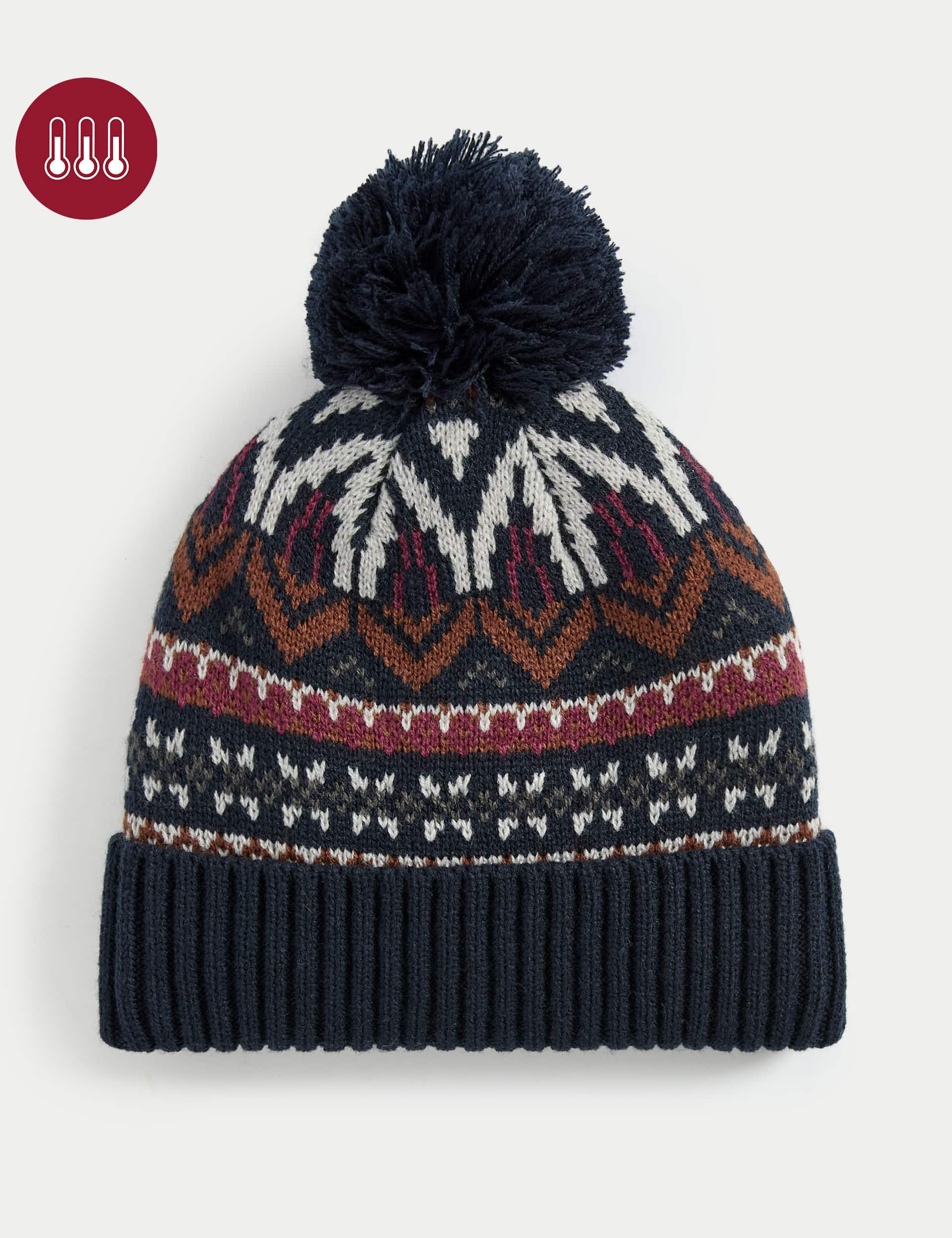 M&S Men's Fair Isle Beanie Hat - L-XL - Navy Mix, Navy Mix,Natural Mix