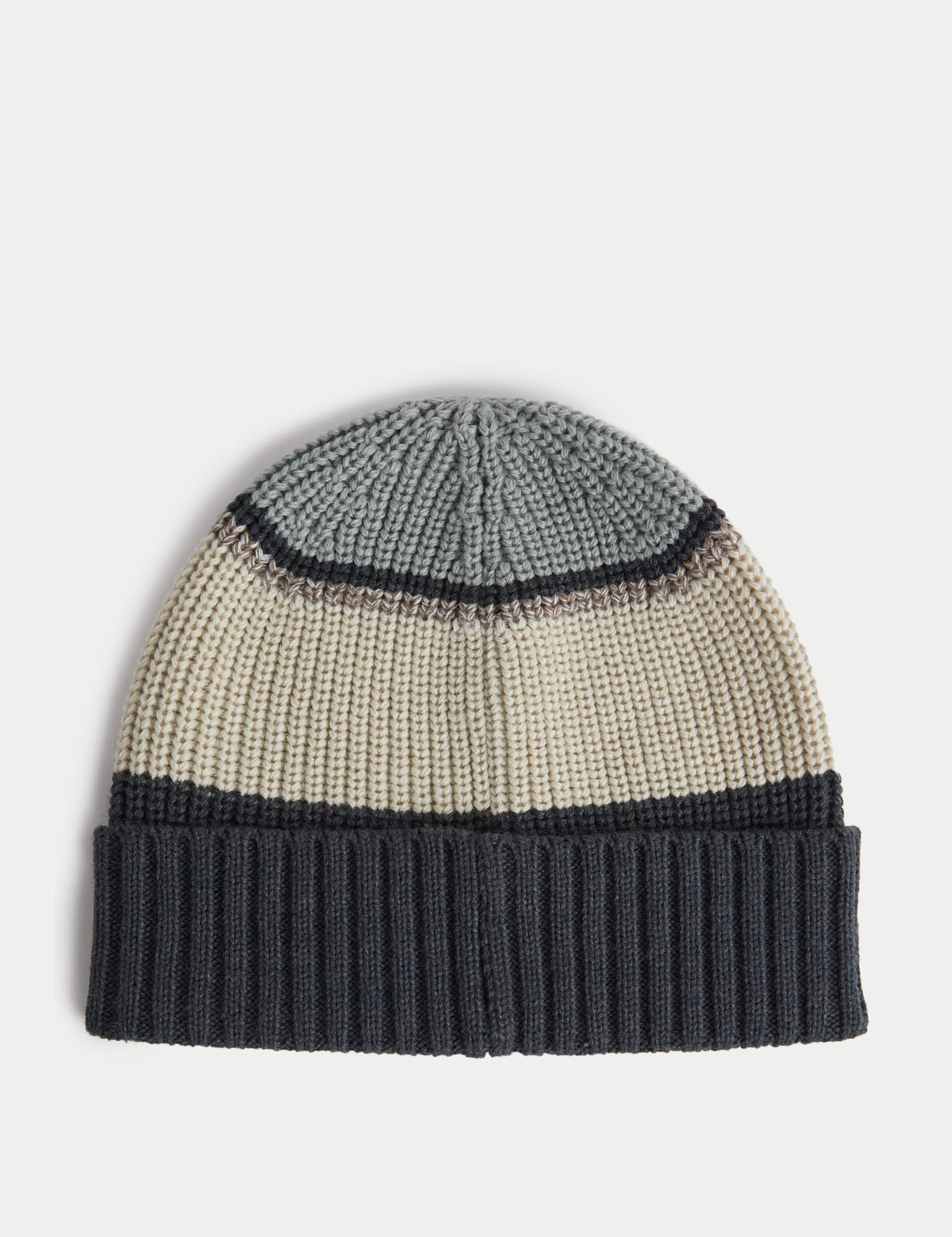 M&S Men's Colourblock Beanie Hat - Grey Mix, Grey Mix