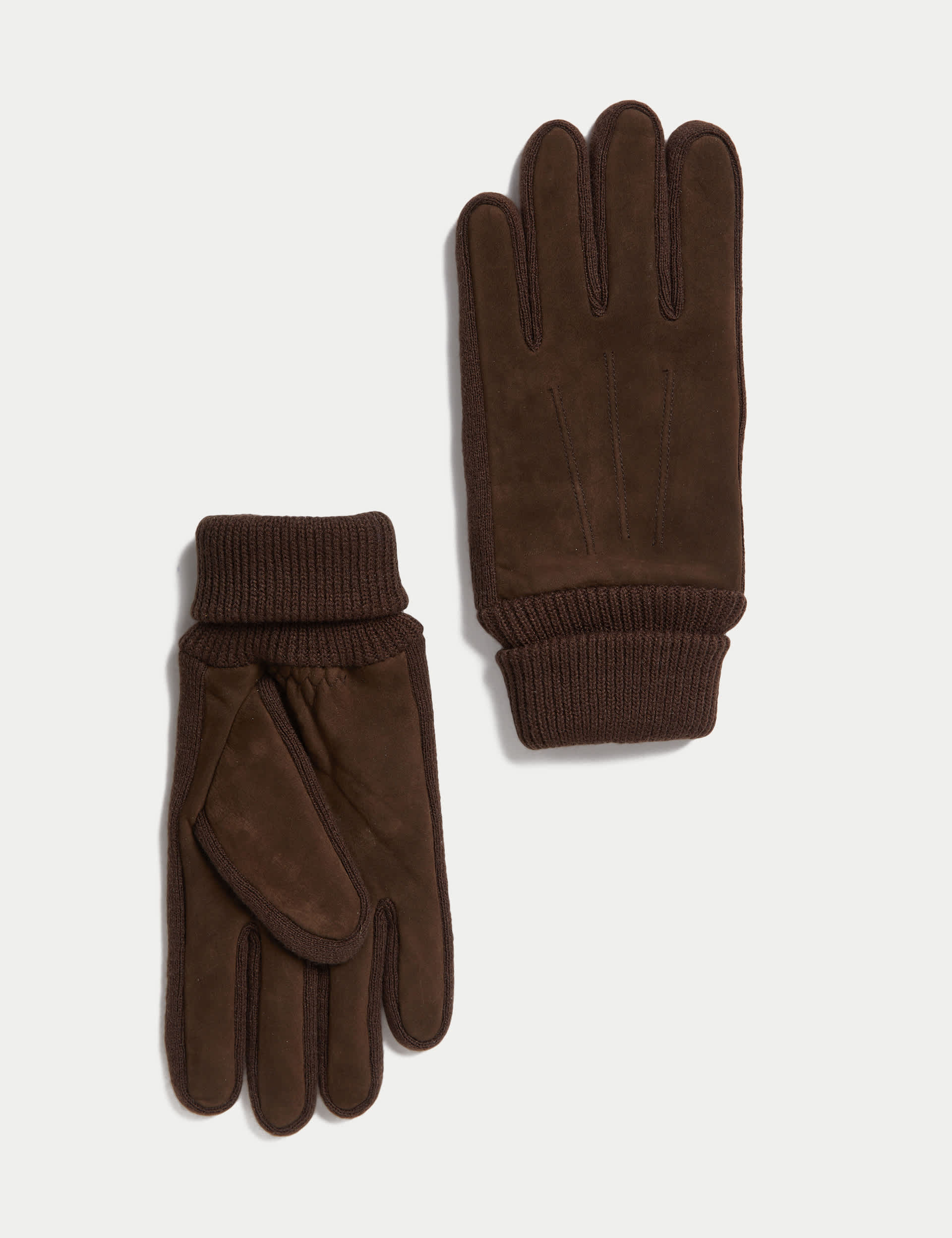 M&S Collection Men's Nubuck Leather Gloves - M - Chocolate, Black,Chocolate