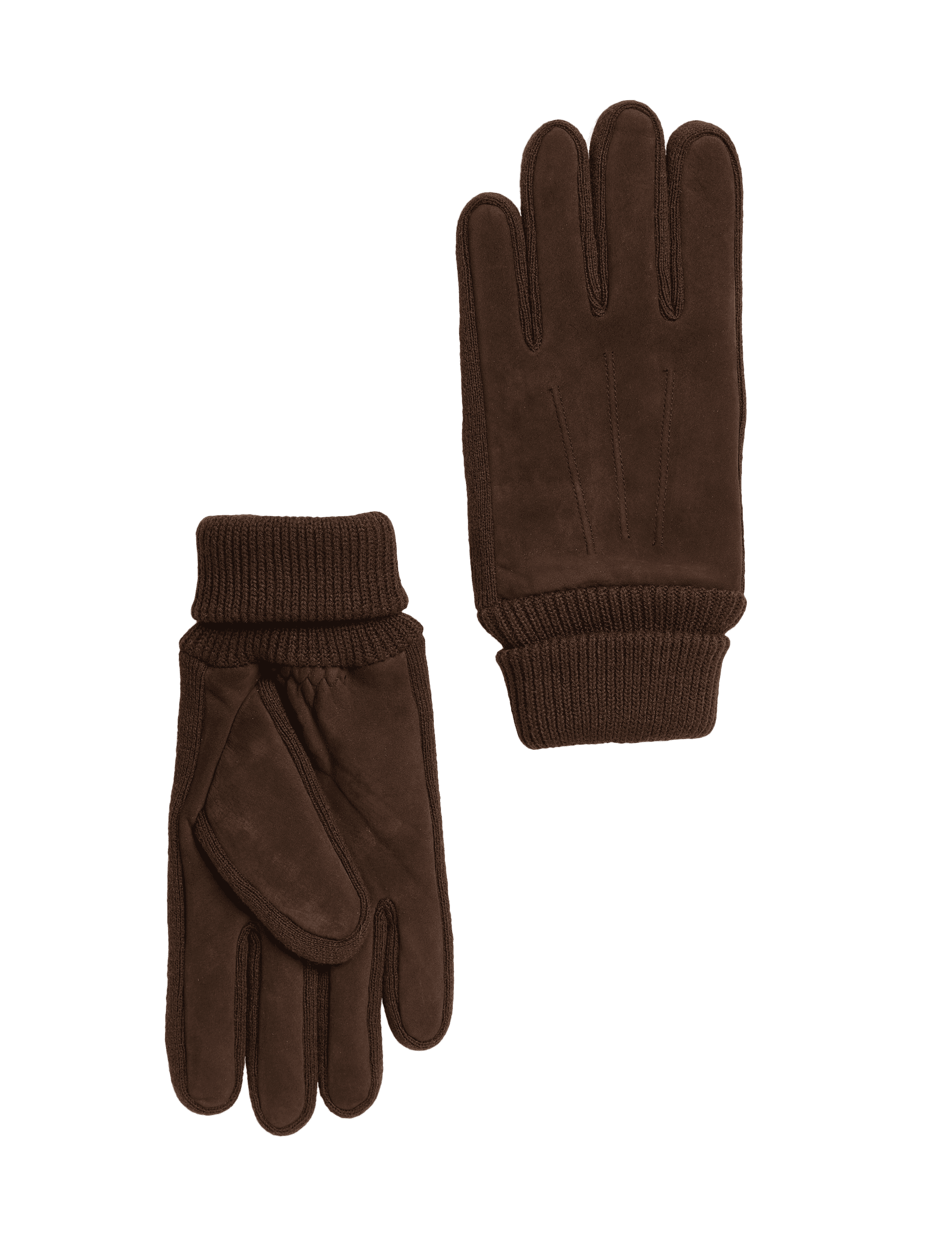 M&S Collection Men's Nubuck Leather Gloves - M - Chocolate, Chocolate,Black