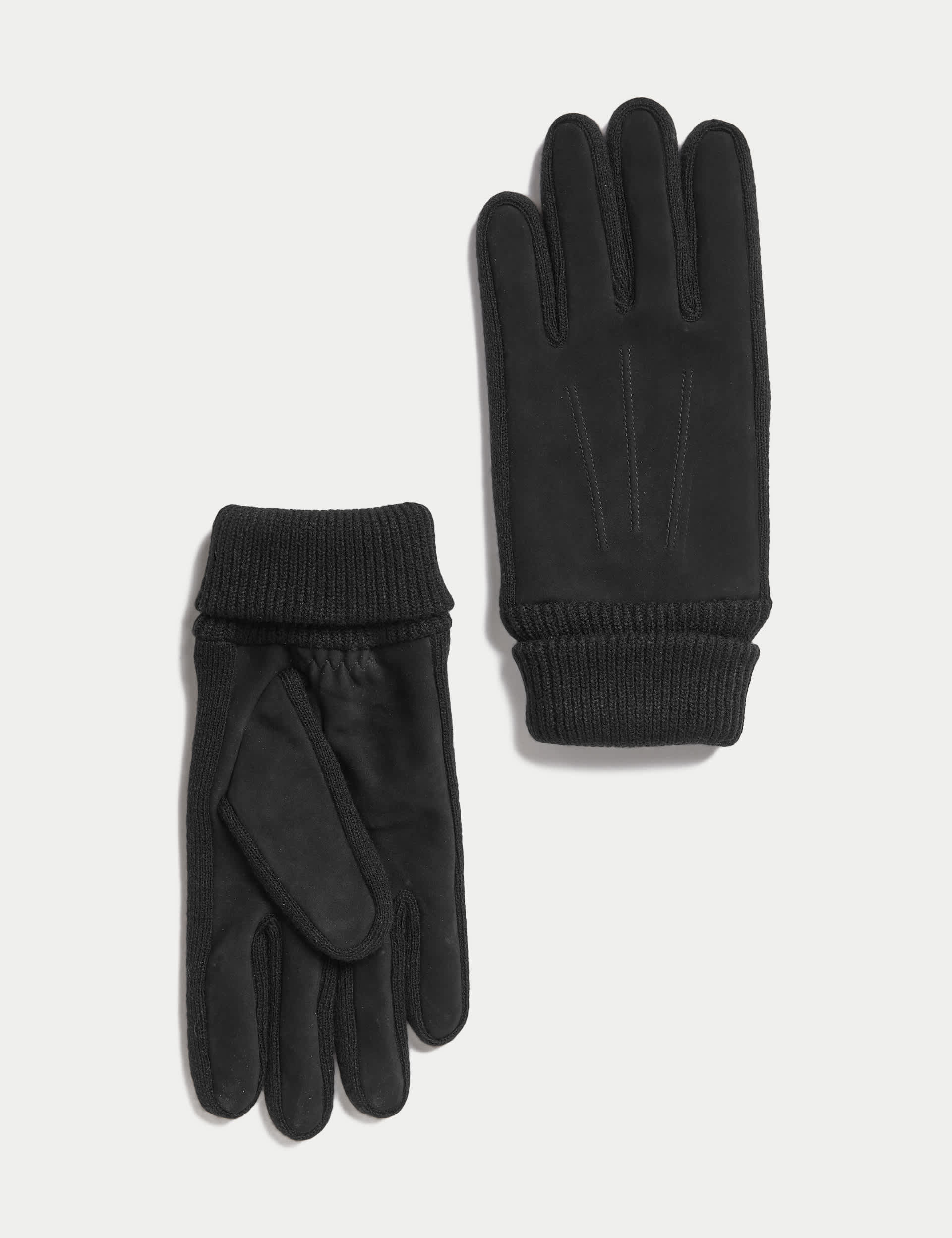 M&S Men's Nubuck Leather Gloves - Black, Chocolate,Black