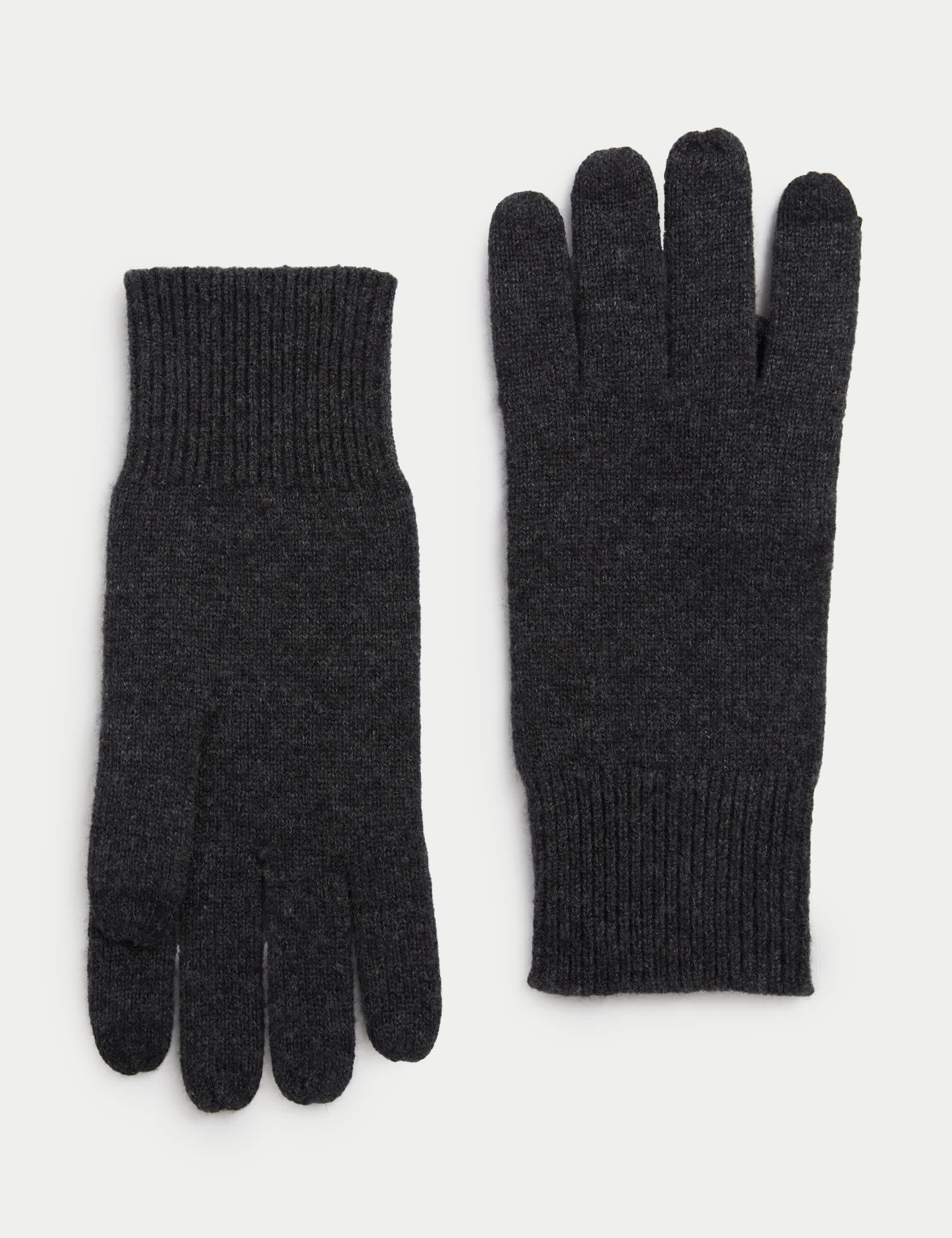 Autograph Men's Pure Cashmere Knitted Gloves - Charcoal, Charcoal,Black