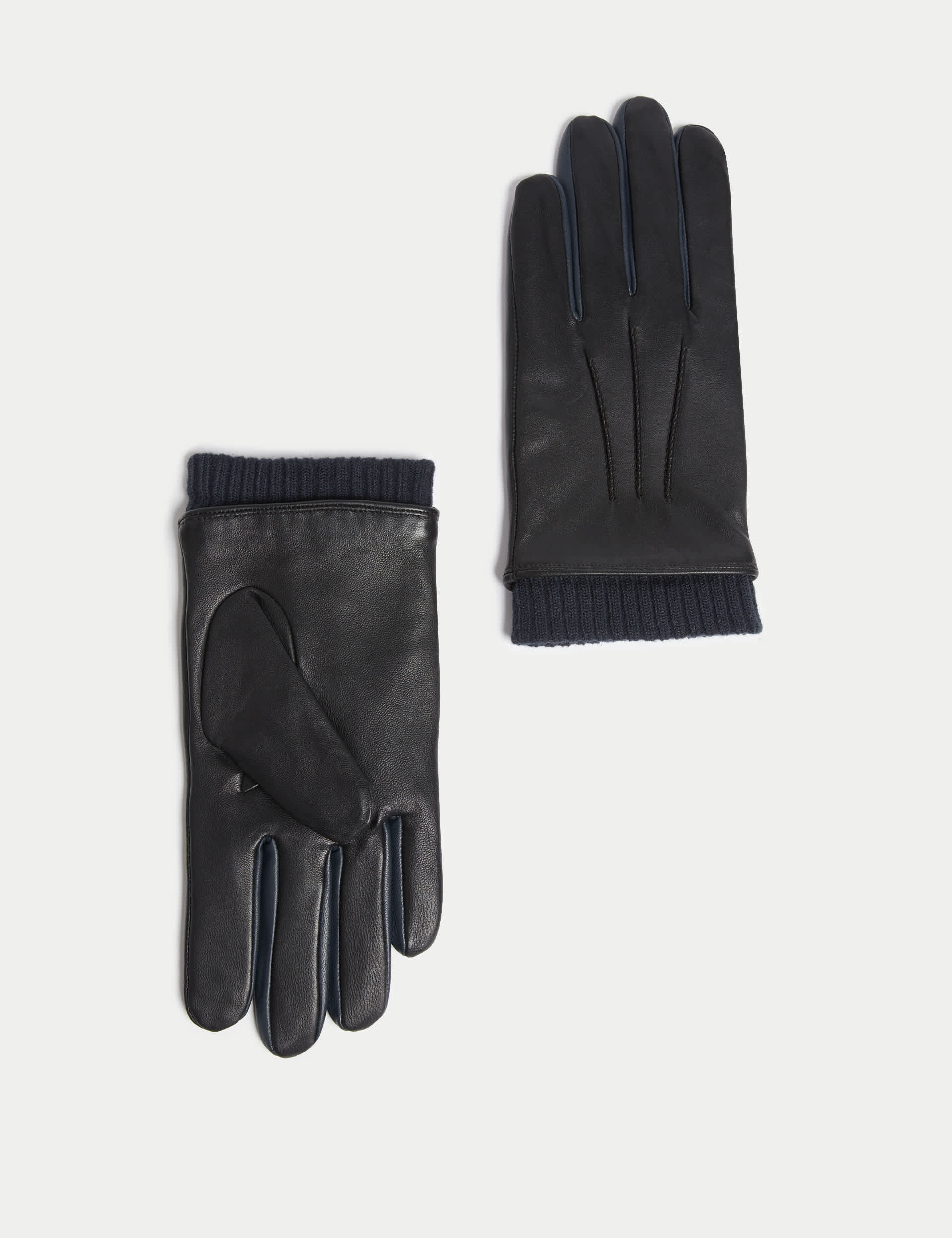 M&S Men's Leather Colour Block Gloves - M - Blue Mix, Blue Mix