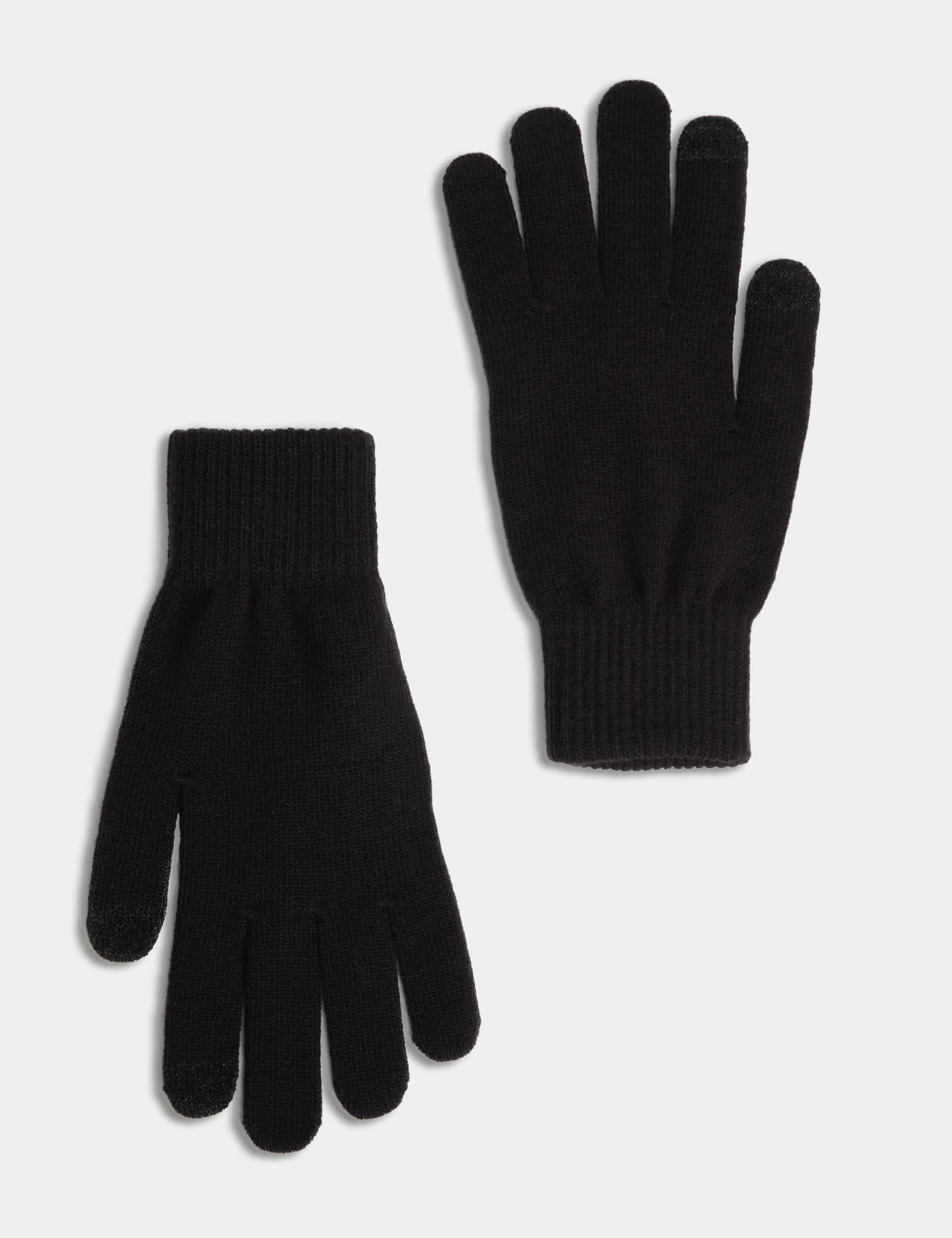 M&S Men's Knitted Gloves - Black, Black,Charcoal