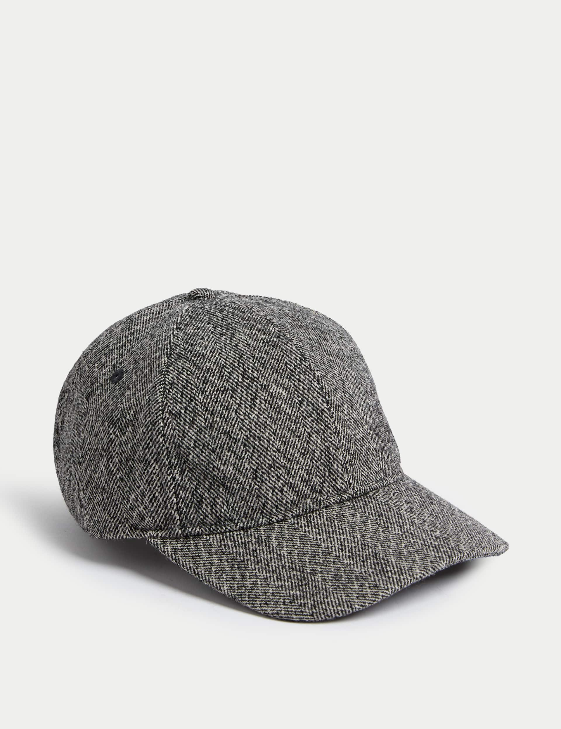 M&S Men's Herringbone Baseball Cap - Grey Mix, Grey Mix