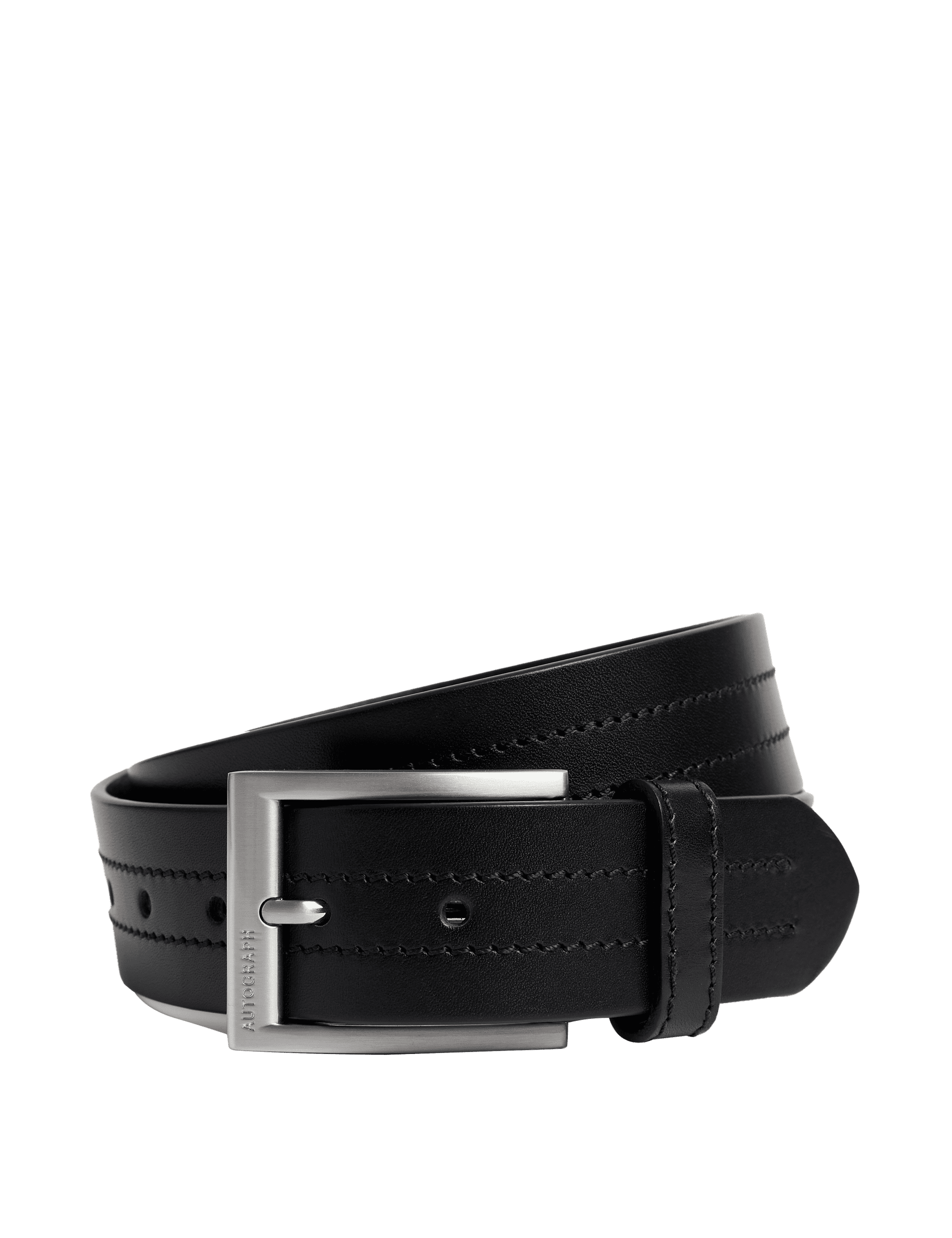 Autograph Men's Italian Leather Rectangular Buckle Belt - 38-40 - Black, Brown,Black