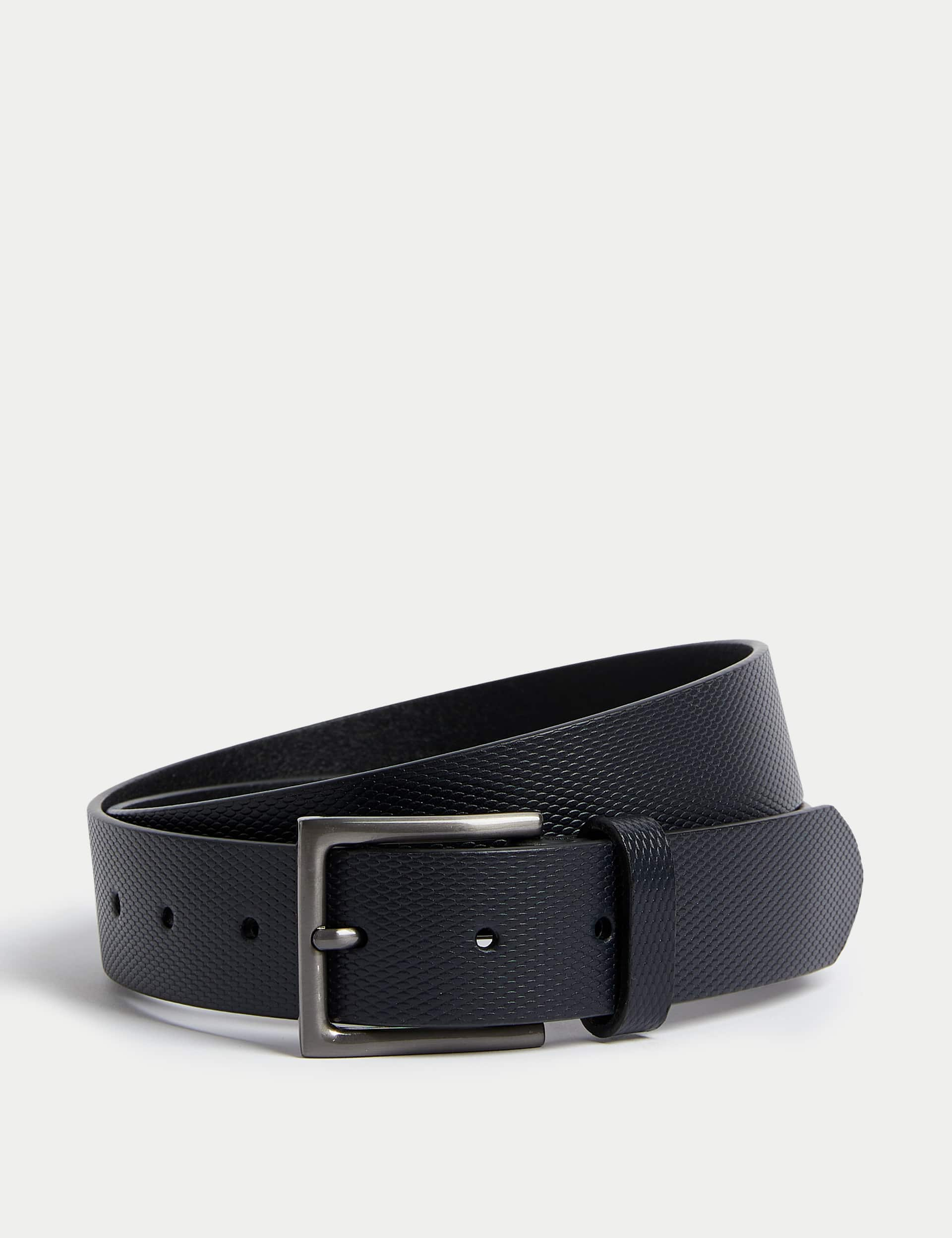 Autograph Men's Leather Textured Belt - 38-40 - Dark Navy, Dark Navy