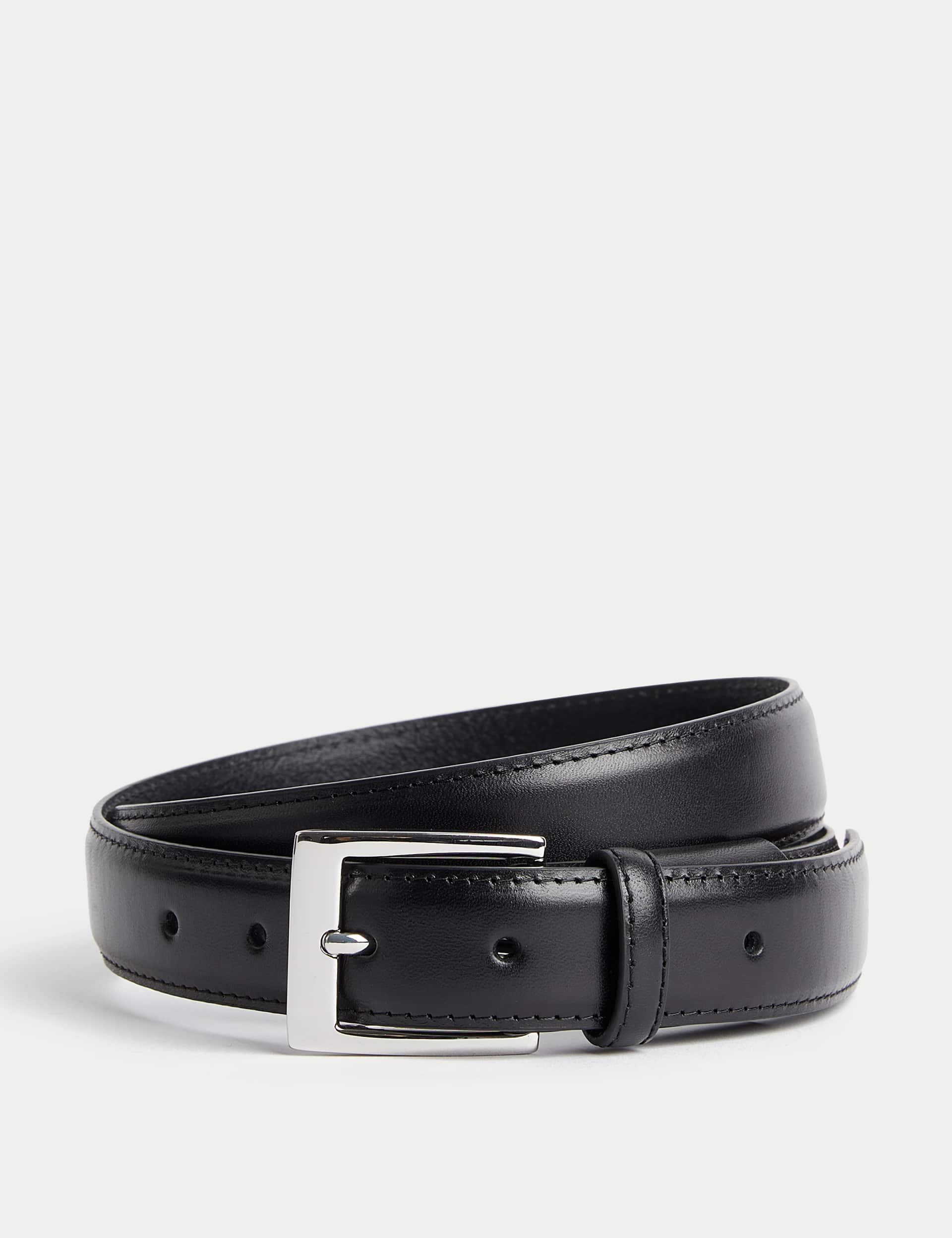 M&S Men's Leather Stretch Belt - 46-48 - Black, Black