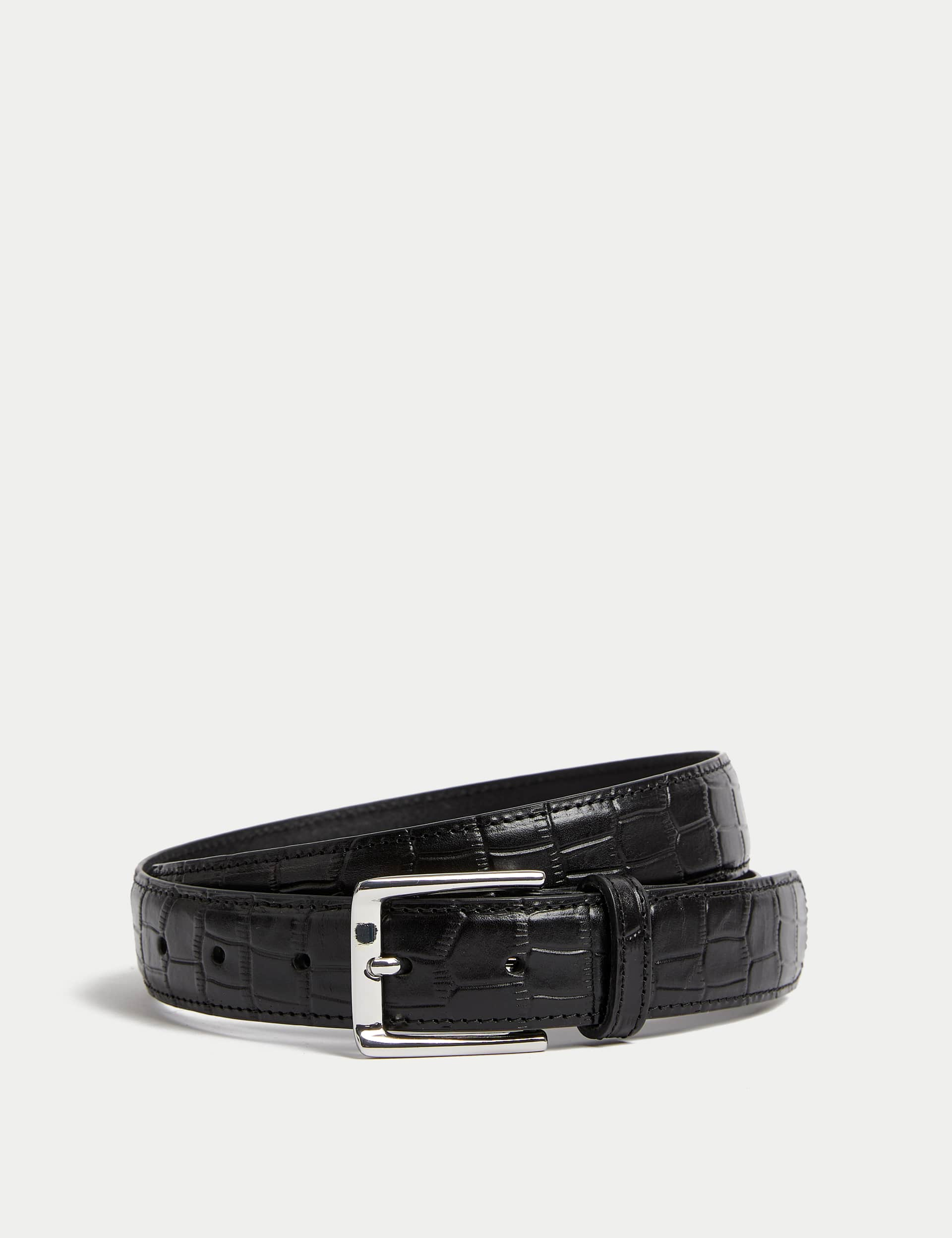 Jaeger Men's Leather Textured Belt - 38-40 - Black, Black,Brown