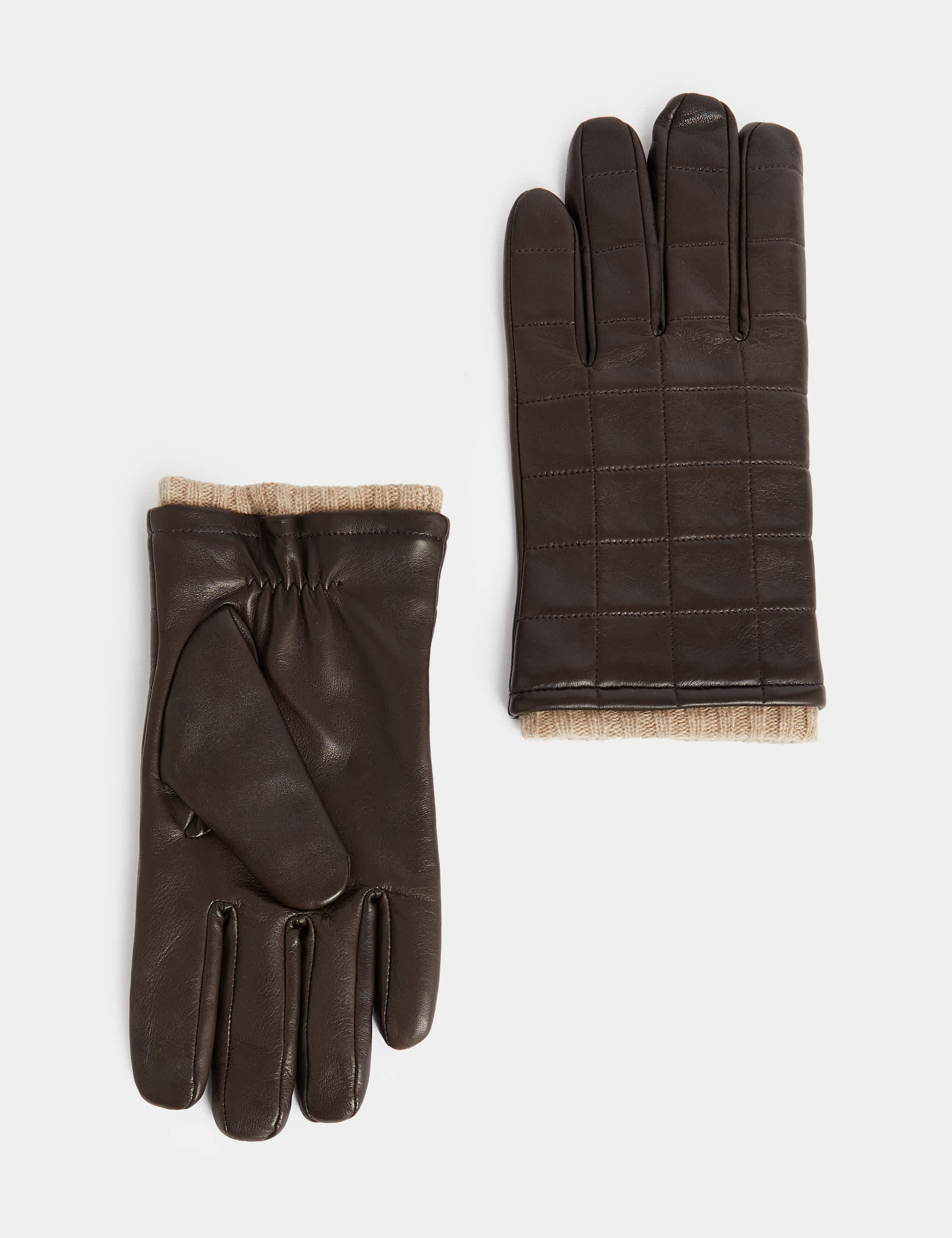 Jaeger Men's Leather Quilted Gloves - Brown, Brown