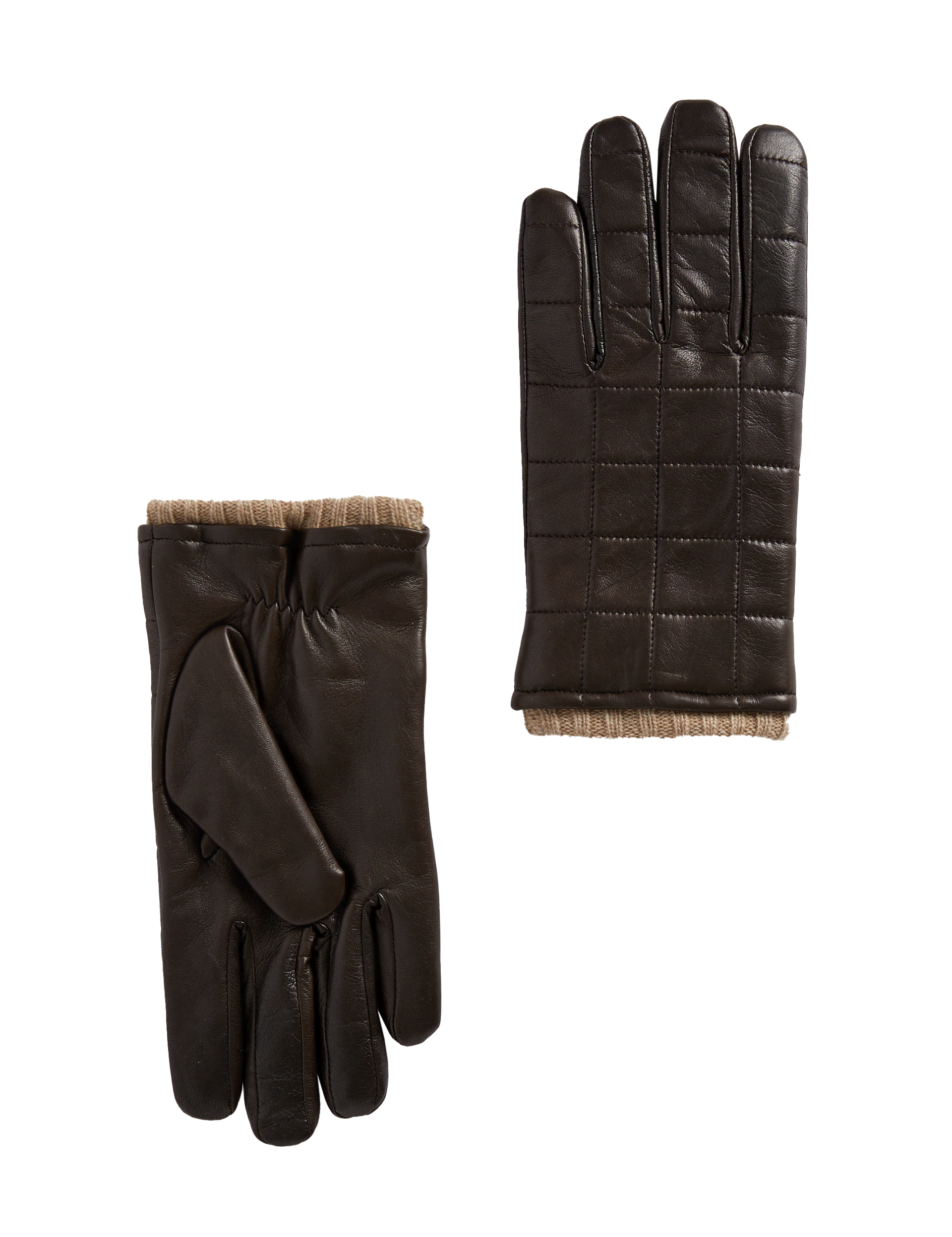 Jaeger Men's Leather Quilted Gloves - Brown, Brown