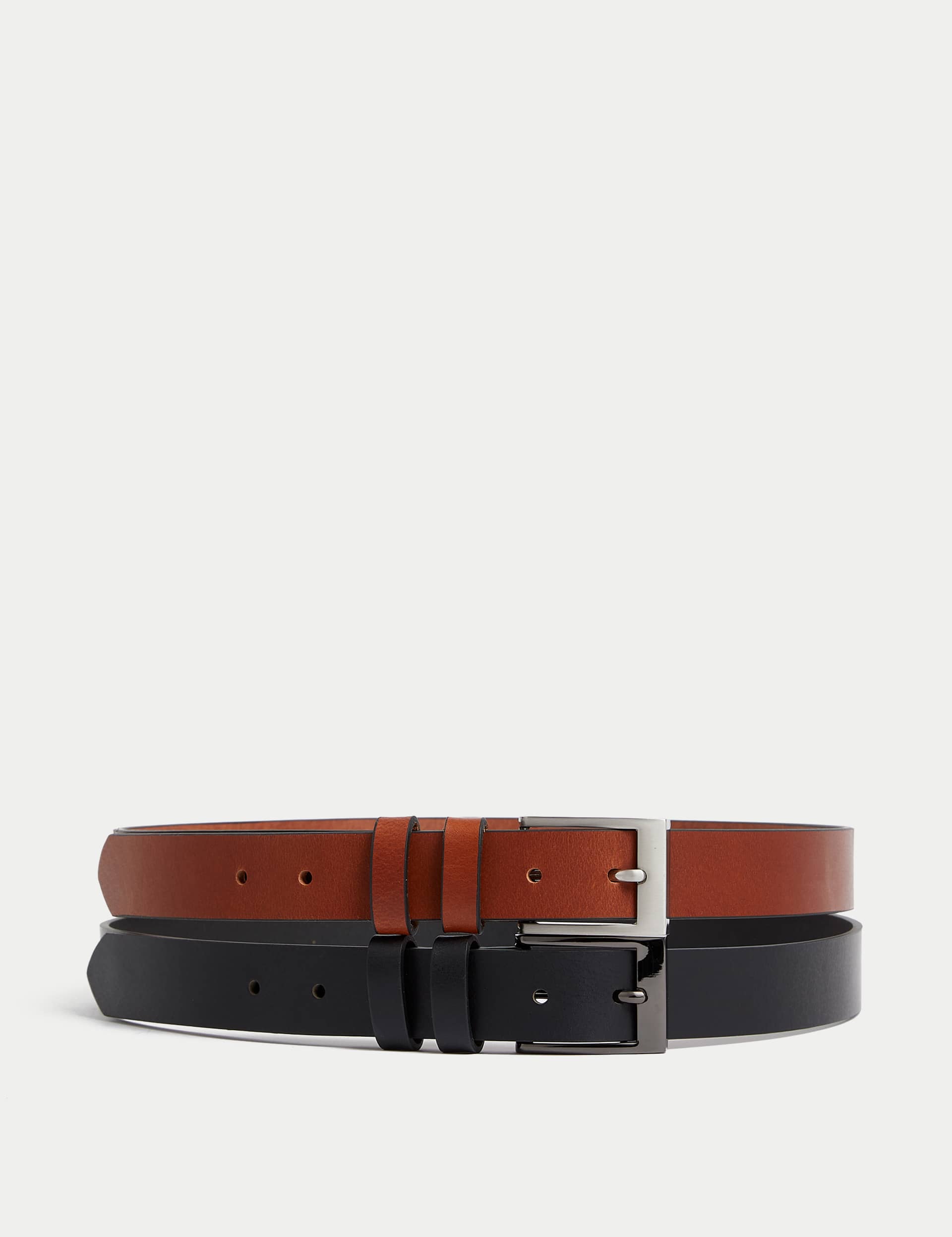 M&S Men's 2 Pack Leather Smart Belts - 34-36 - Black/Brown, Black/Brown