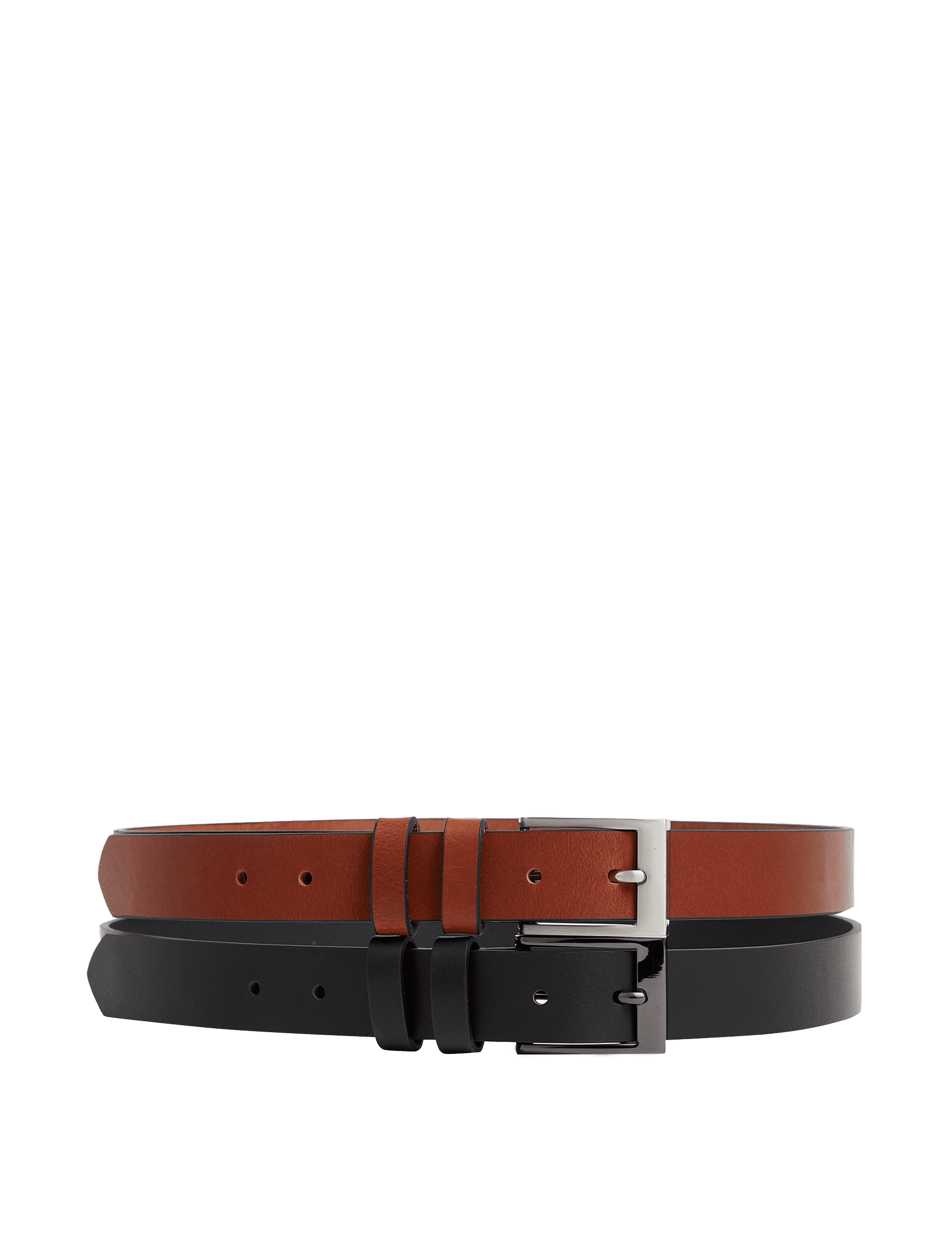 M&S Collection Men's 2 Pack Leather Smart Belts - 34-36 - Black/Brown, Black/Brown