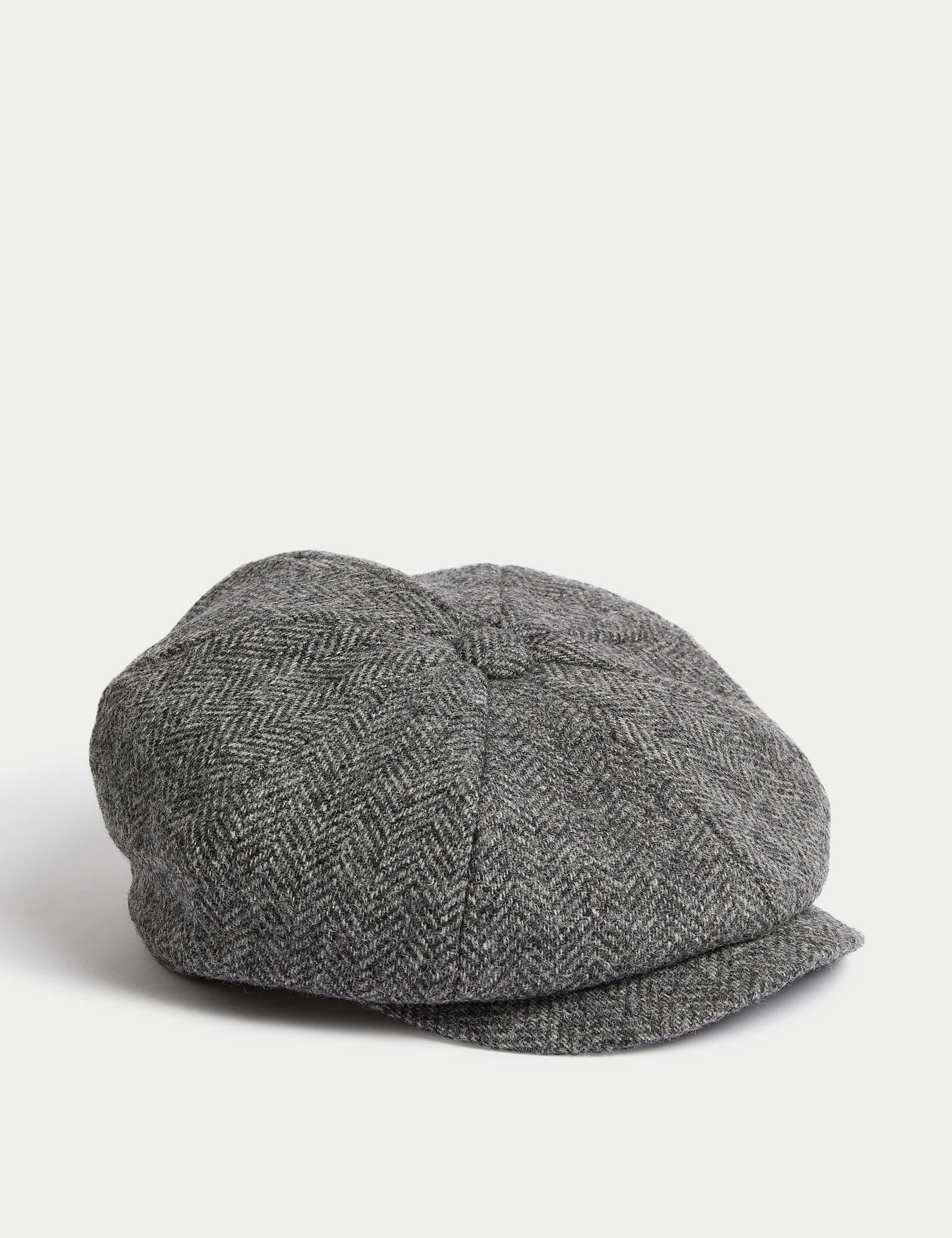 M&S Pure Wool Herringbone Baker Boys Hat - L-XL - Grey Mix, Grey Mix,Green Mix