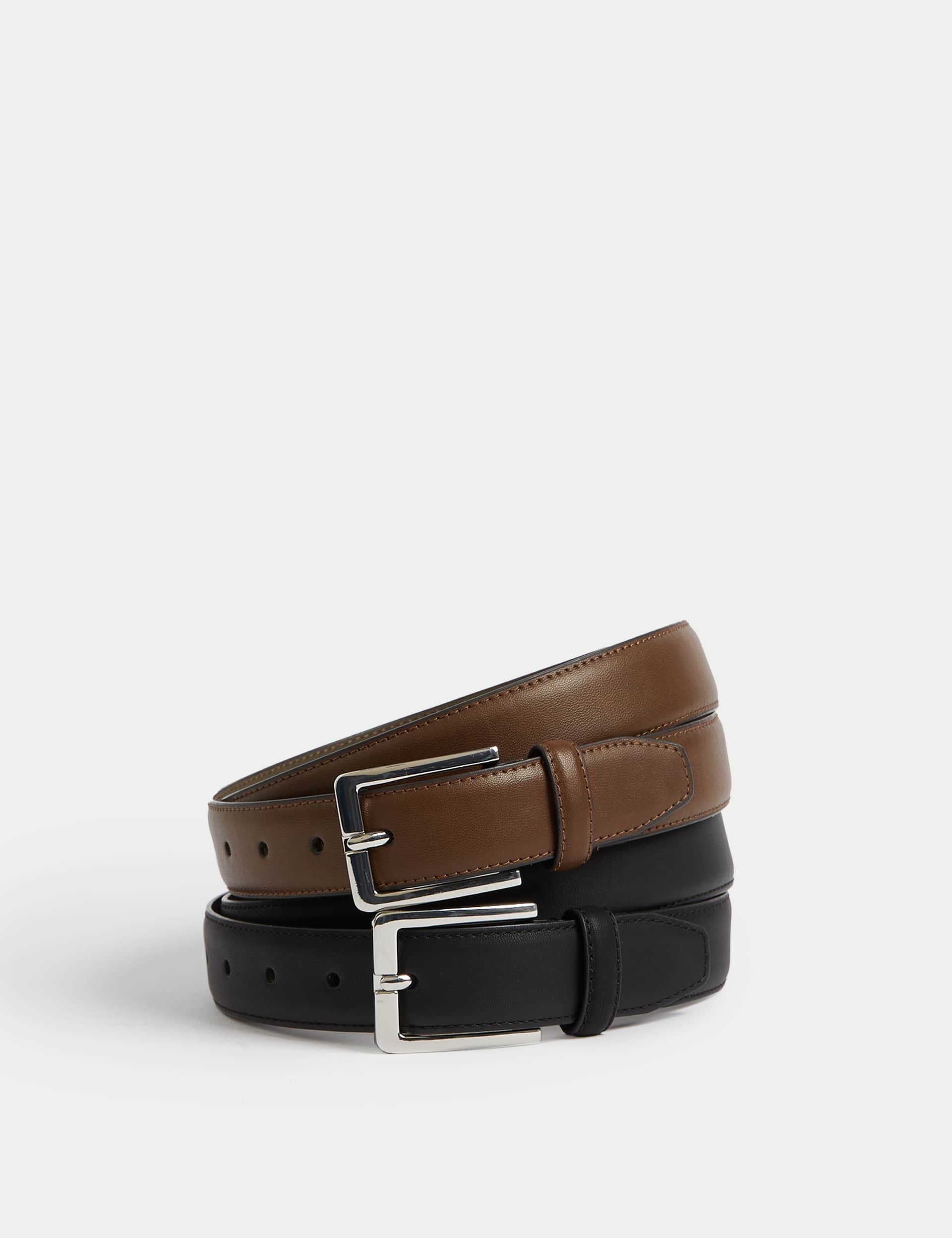 M&S Men's 2pk Smart Belts - 34-36 - Black/Brown, Black/Brown