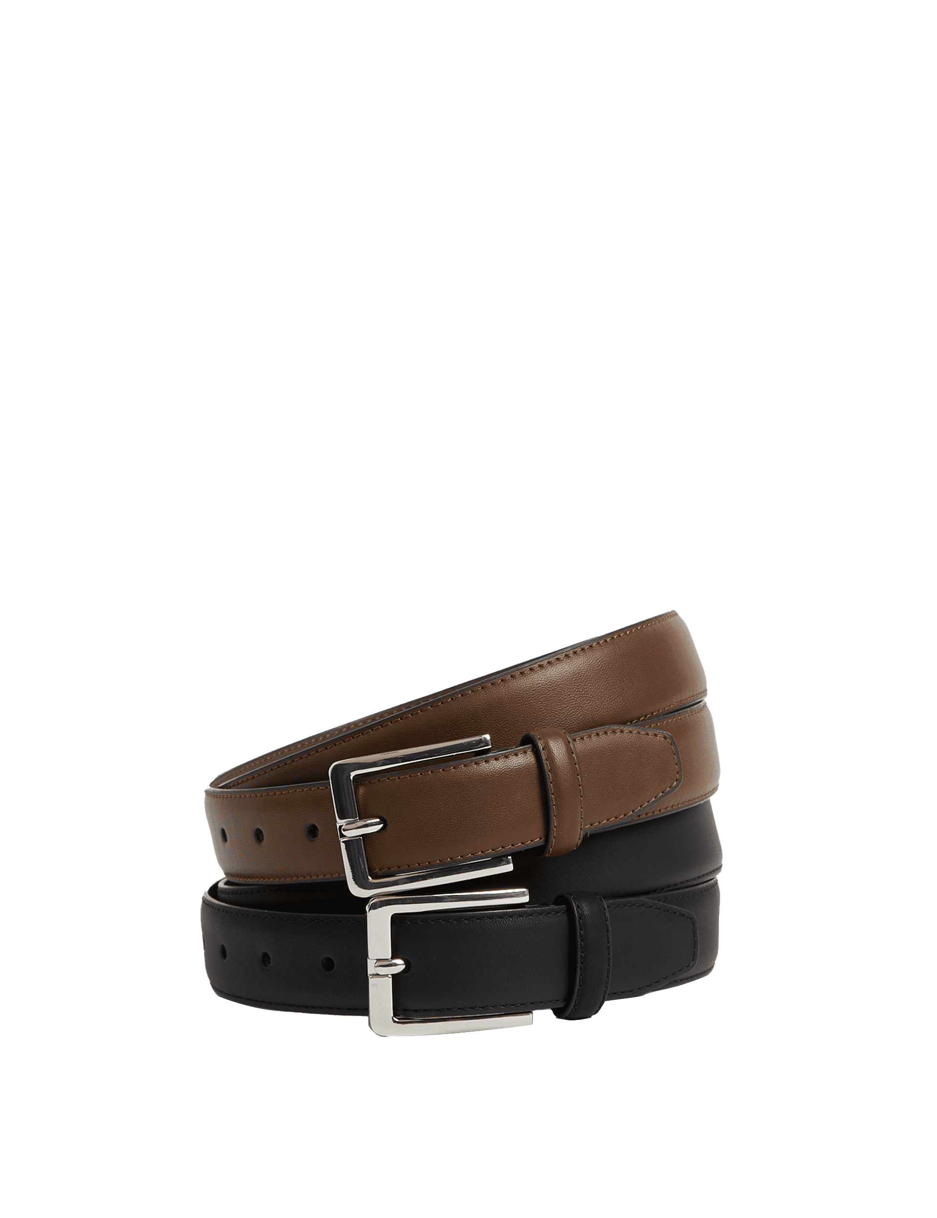 M&S Collection Men's 2 Pack Smart Belts - 46-48 - Black/Brown, Black/Brown