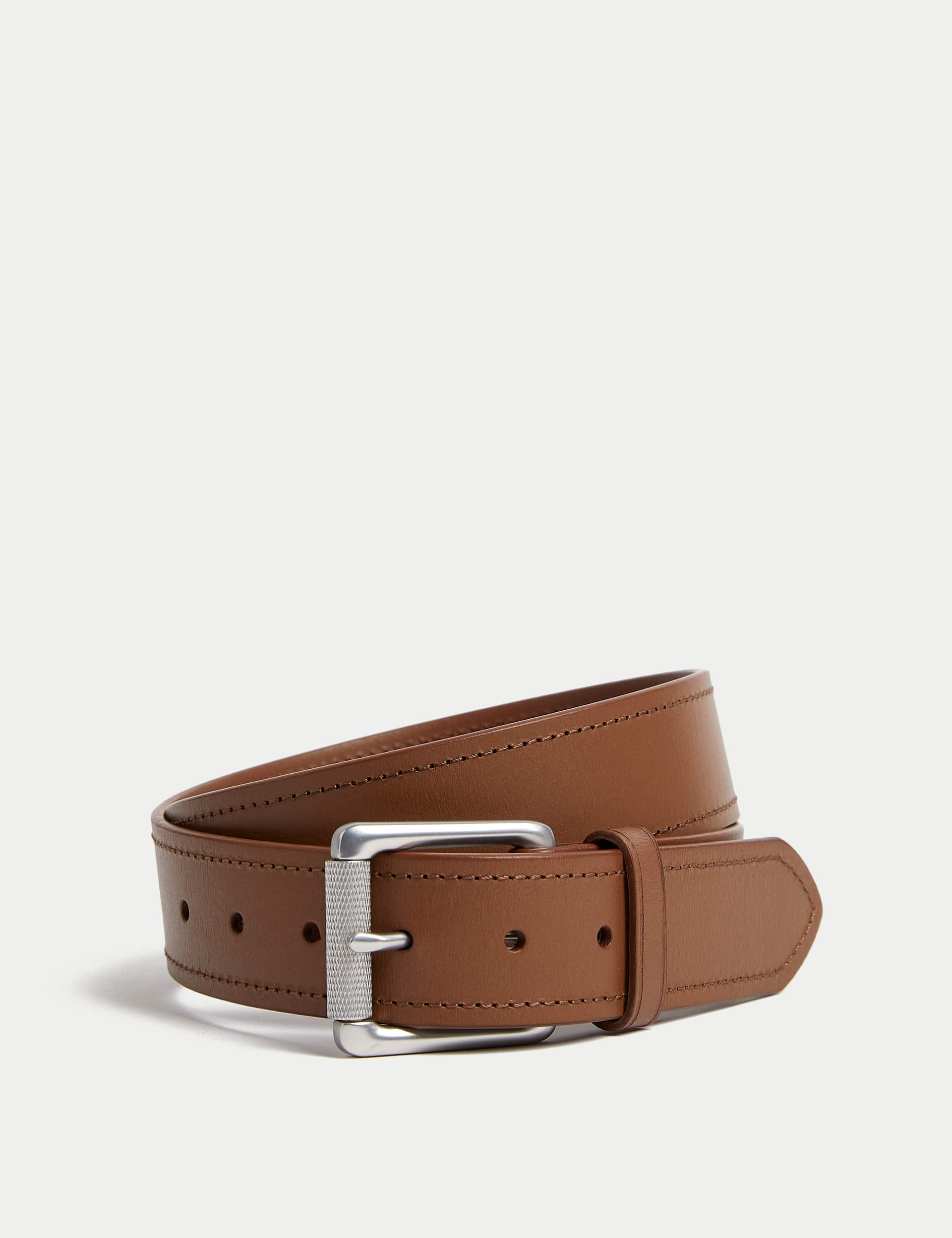 M&S Men's Leather Stitch Detail Belt - 38-40 - Tan, Tan,Black