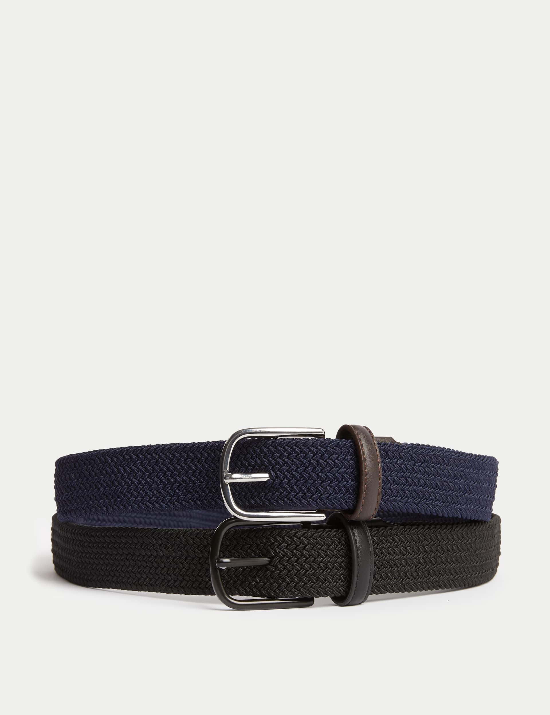 M&S Men's 2pk Stretch Woven Active Waist Belts - 34-36 - Black Mix, Black Mix