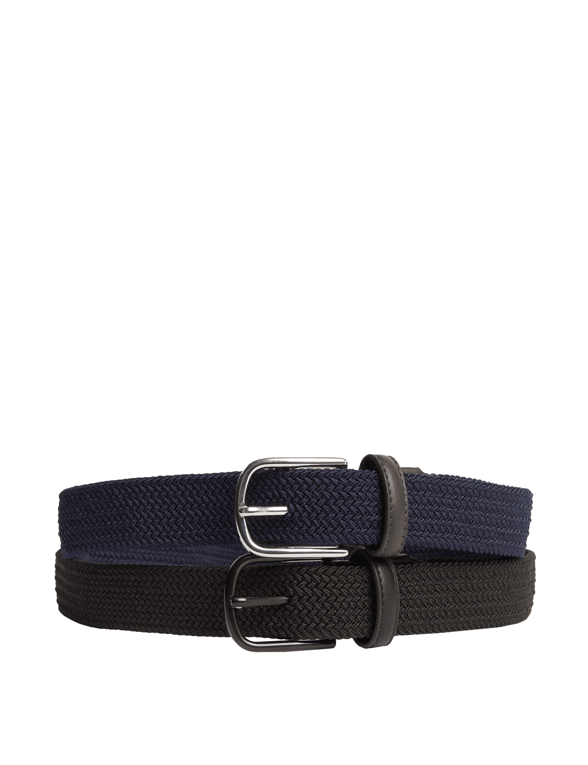 M&S Collection Men's 2 Pack Stretch Woven Active Waist Belts - 34-36 - Black Mix, Black Mix