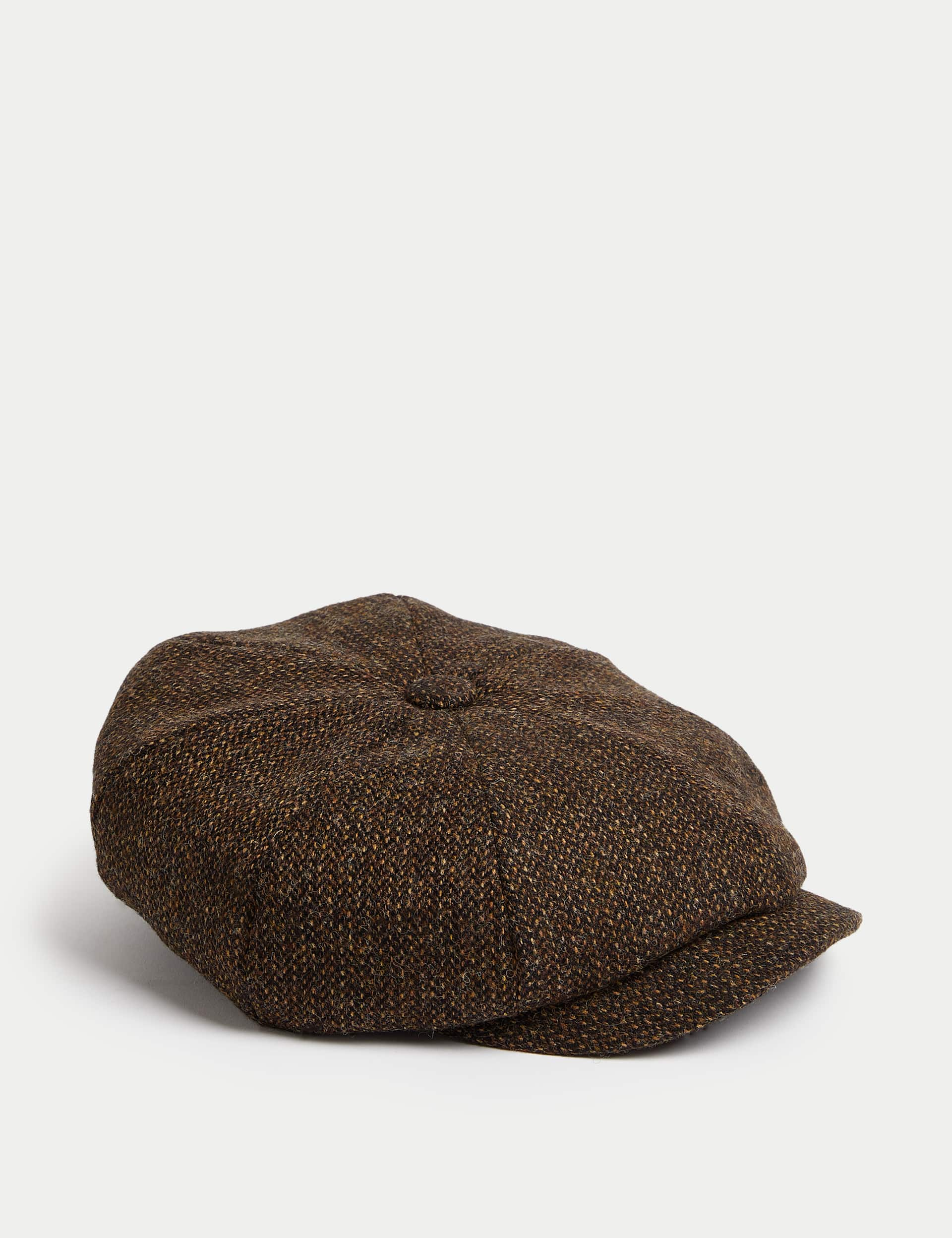 M&S Men's Wool Rich Baker Boys Hat with Stormwear - L-XL - Brown Mix, Brown Mix