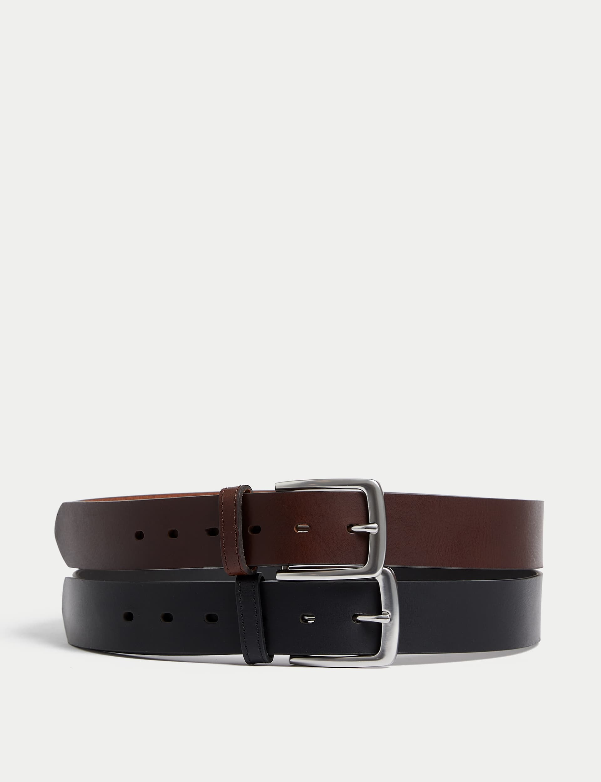 M&S Men's 2 Pack Leather Belts - 34-36 - Black/Brown, Black/Brown