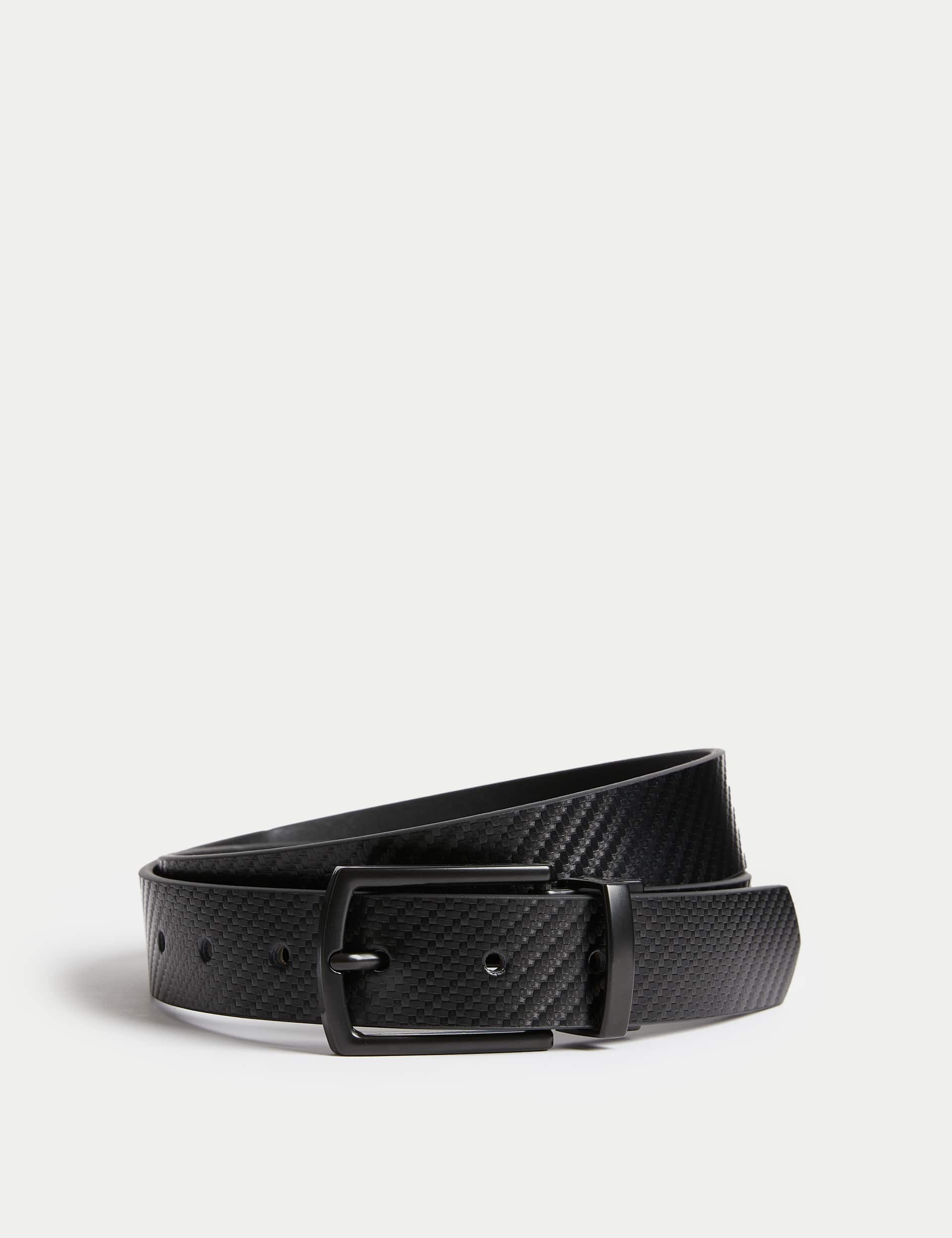 M&S Men's Leather Textured Reversible Belt - 34-36 - Black, Black