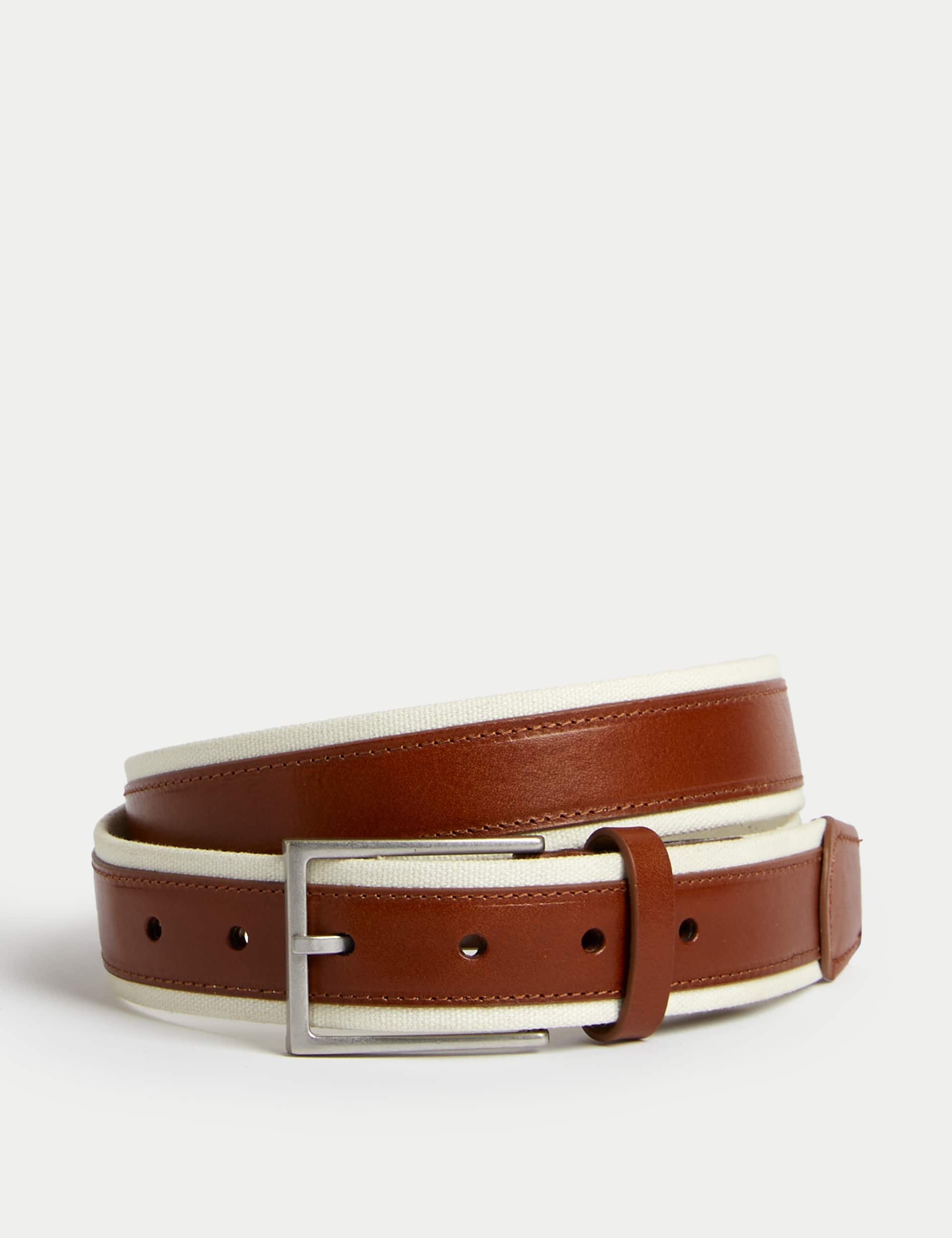 M&S Men's Canvas Leather Belt - 46-48 - Tan, Tan