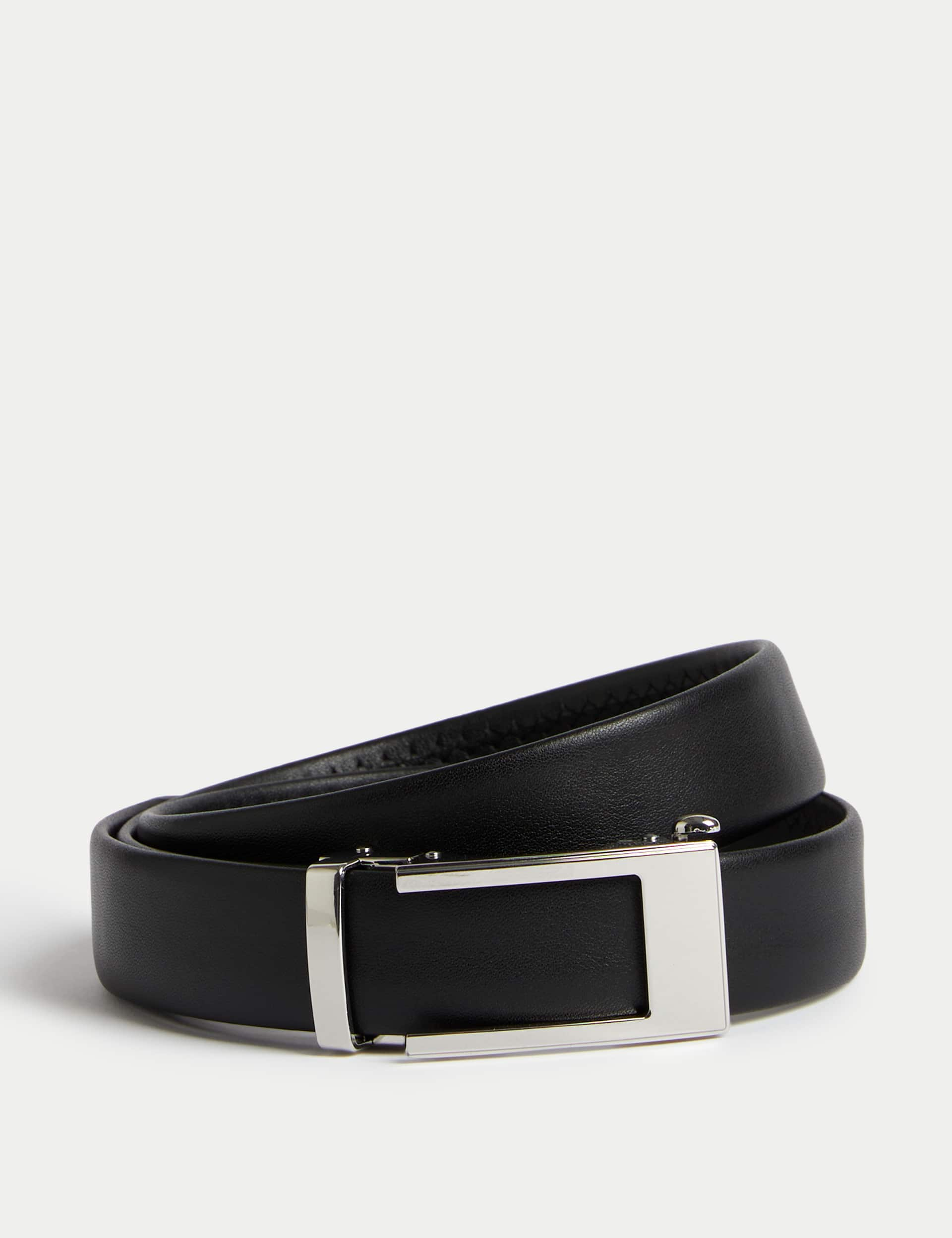 M&S Men's Leather Buckle Belt - L-XL - Black, Black